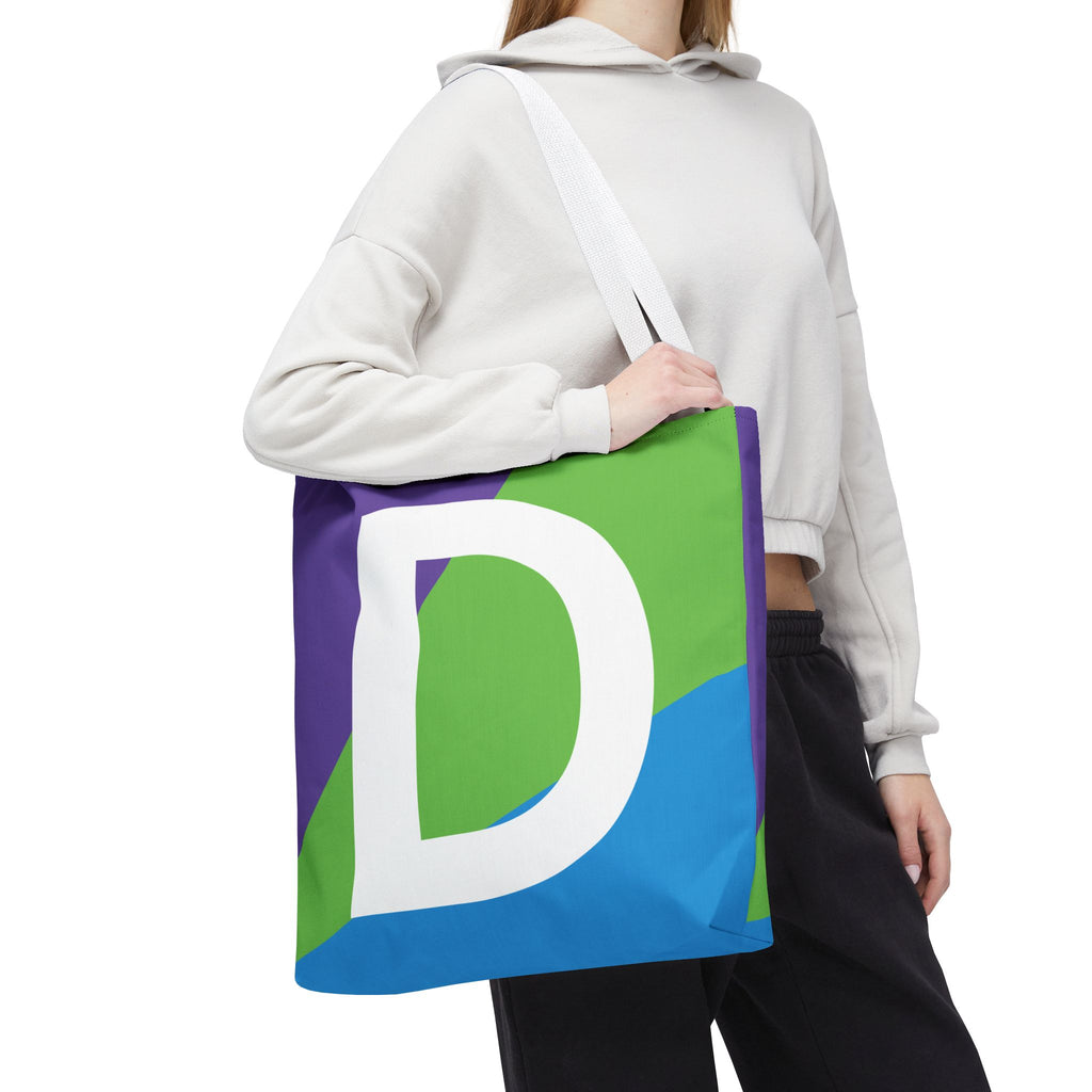 Monogram 'D' Colorblock Tote Bag — Personalized Initial D Shoulder Tote