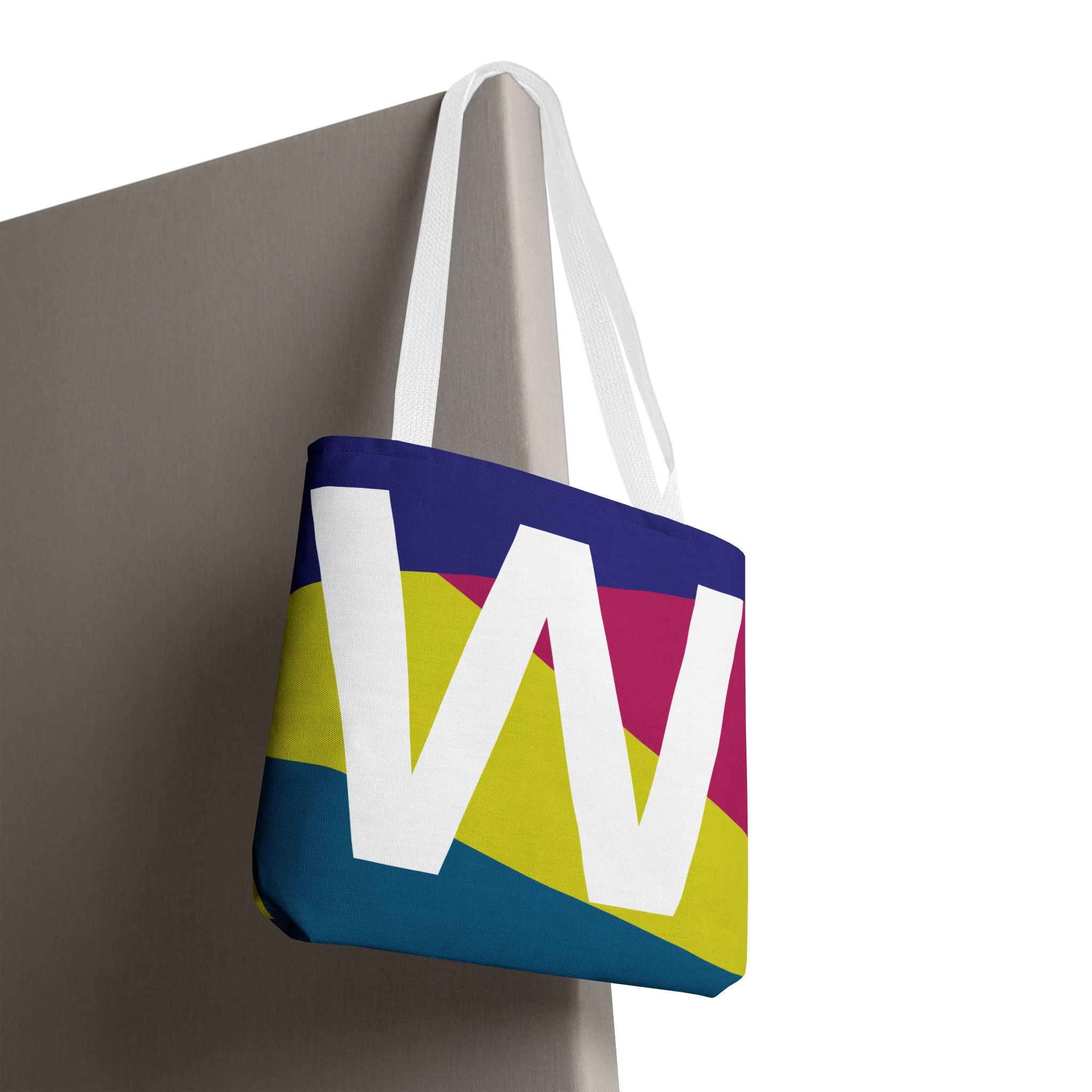 Monogram 'W' Colorblock Tote Bag — Personalized Initial W Shoulder Tote