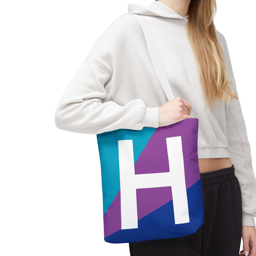 Monogram 'H' Colorblock Tote Bag — Personalized Initial H Shoulder Tote