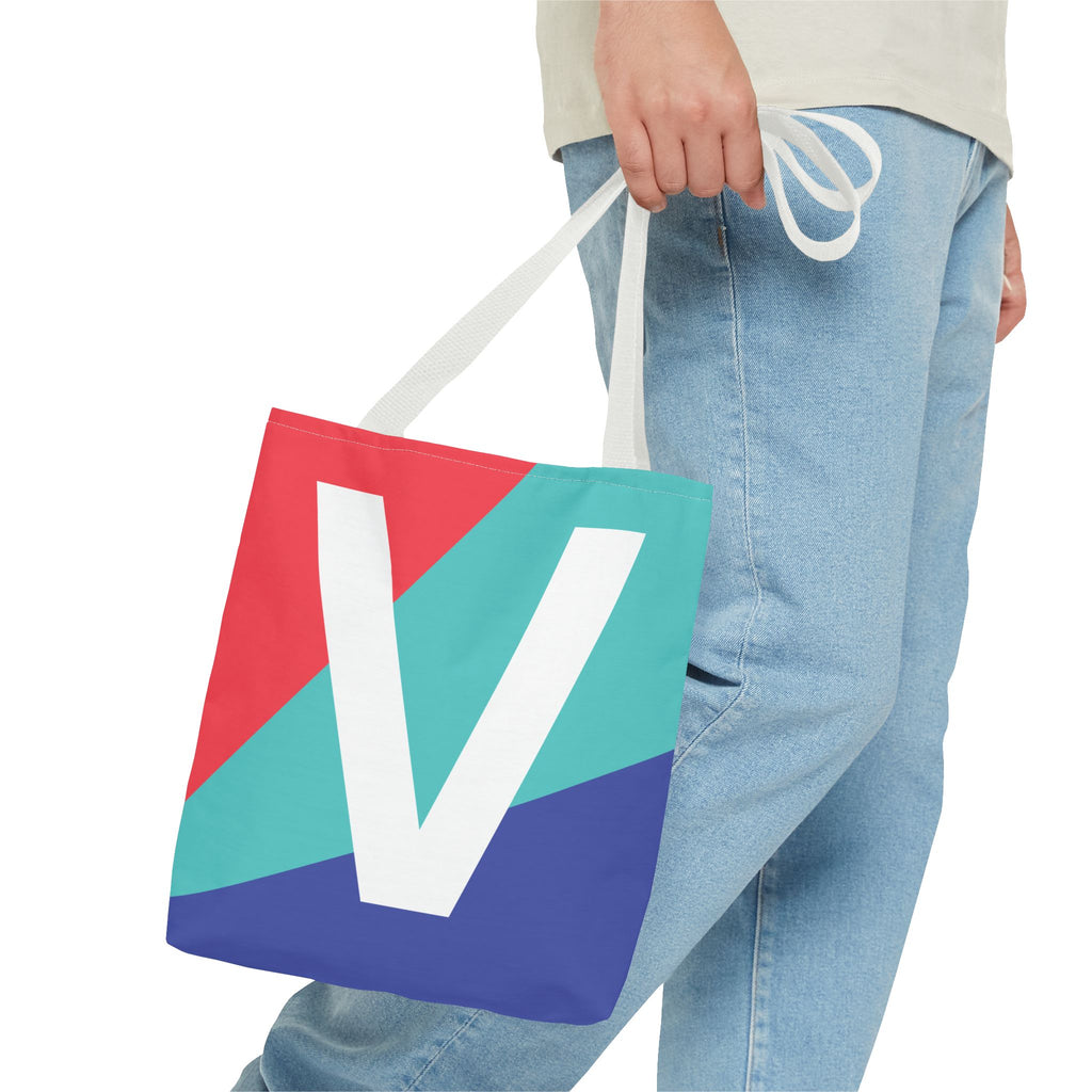 Monogram 'V' Colorblock Tote Bag — Personalized Initial V Shoulder Tote