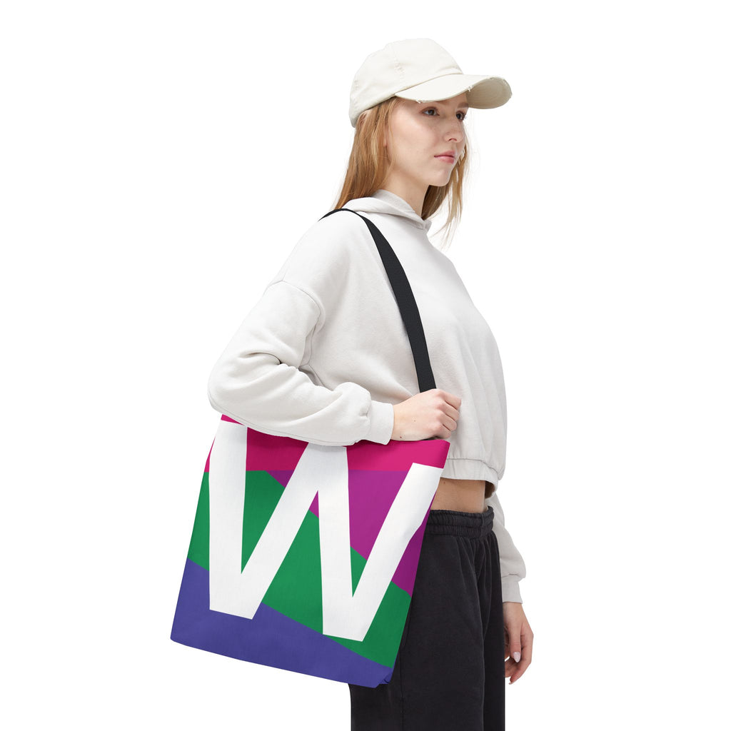 Monogram 'W' Colorblock Tote Bag — Personalized Initial W Shoulder Tote