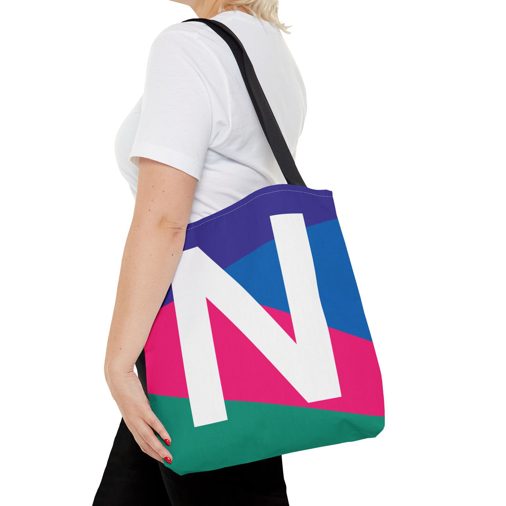 Monogram 'N' Colorblock Tote Bag — Personalized Initial N Shoulder Tote