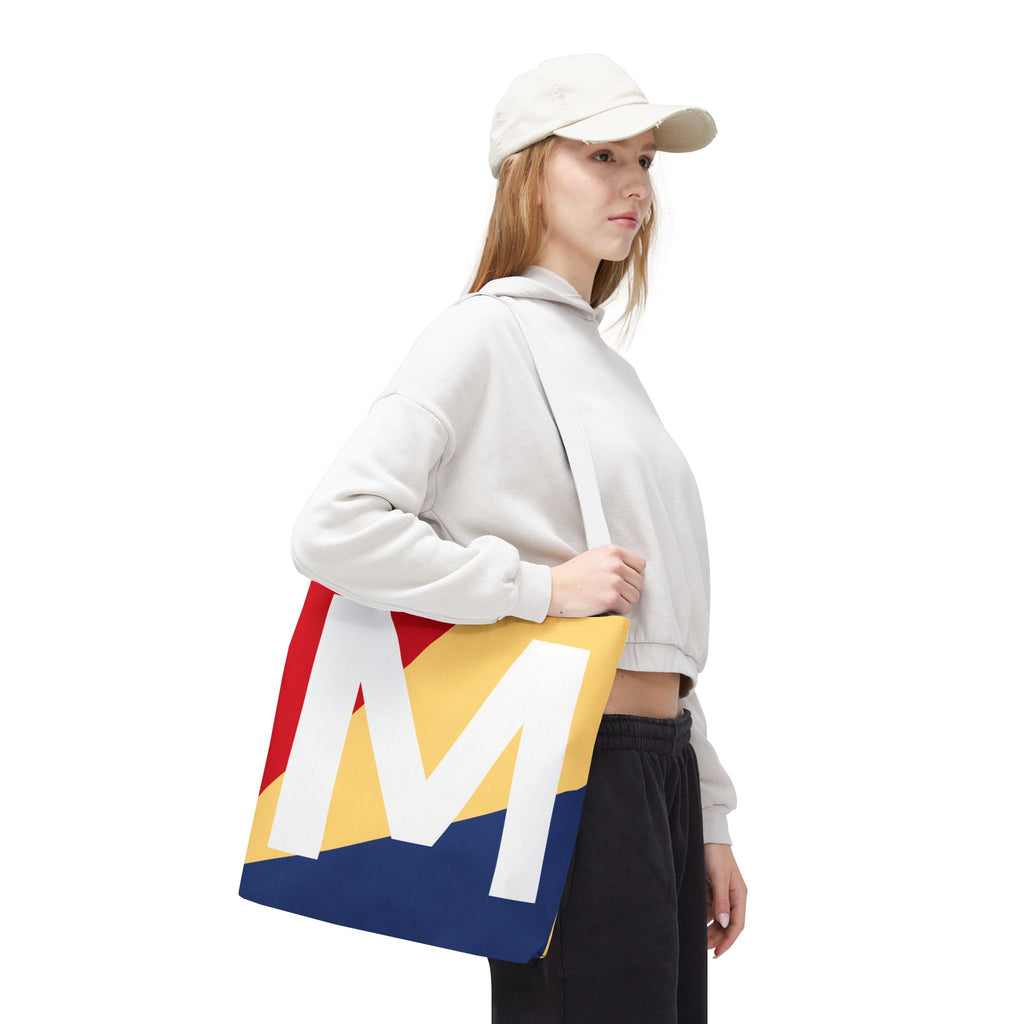 Monogram 'M' Colorblock Tote Bag — Personalized Initial M Shoulder Tote