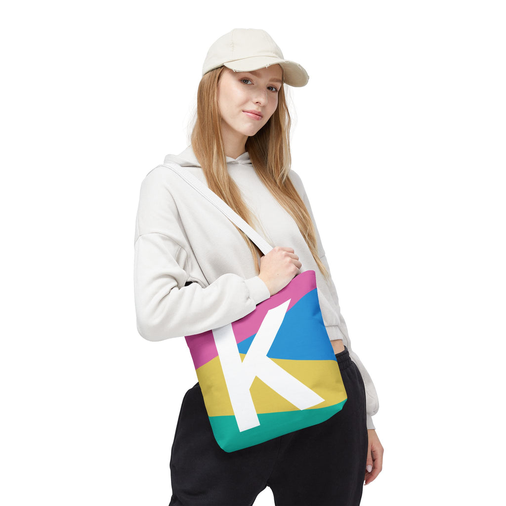 Monogram 'K' Colorblock Tote Bag — Personalized Initial K Shoulder Tote