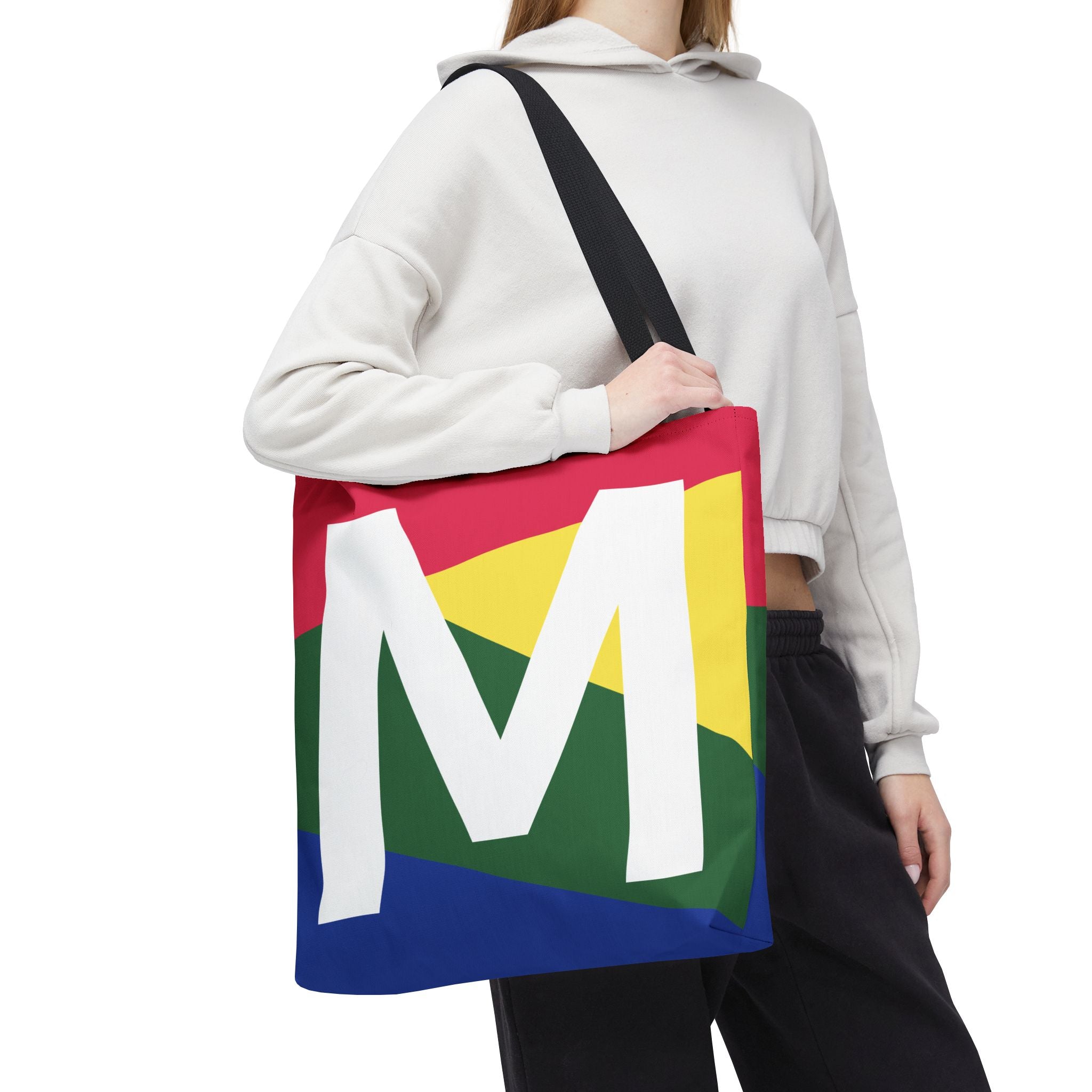 Monogram 'M' Colorblock Tote Bag — Personalized Initial M Shoulder Tote