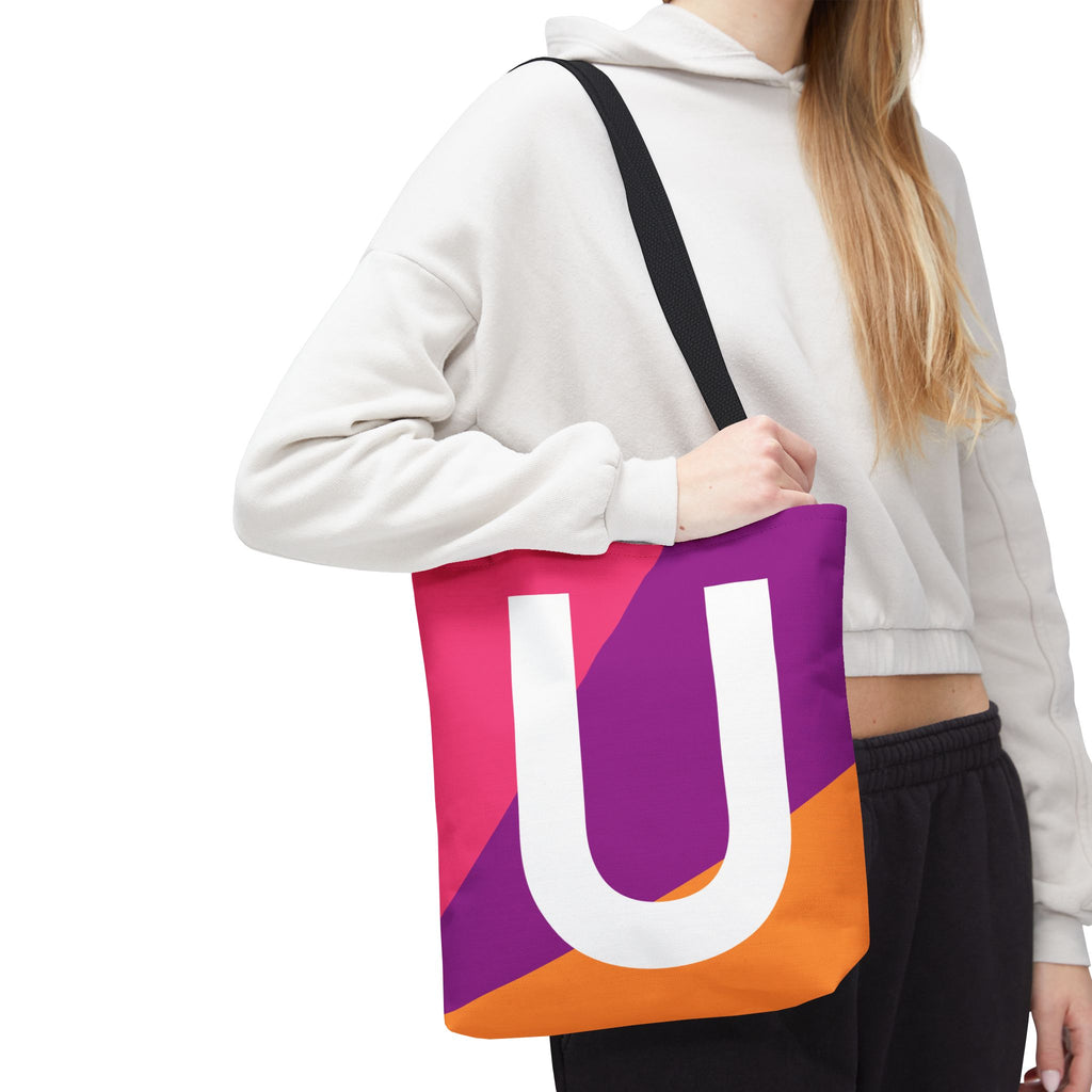 Monogram 'U' Colorblock Tote Bag — Personalized Initial U Shoulder Tote