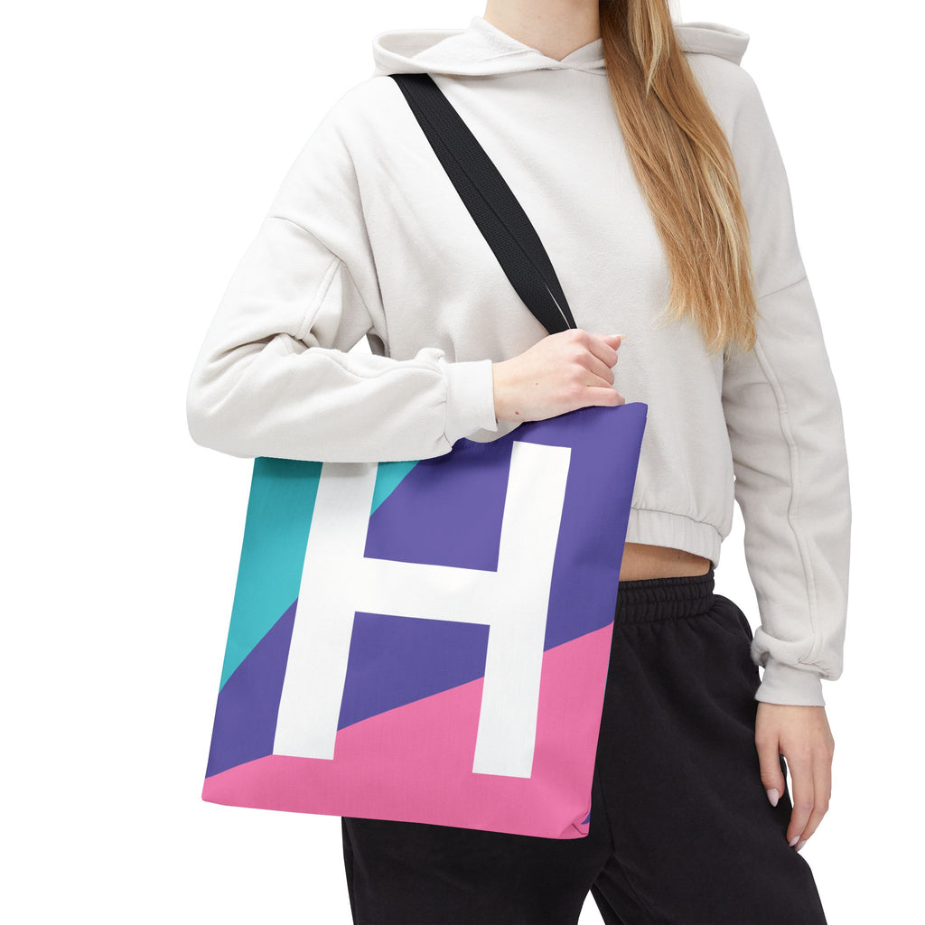 Monogram 'H' Colorblock Tote Bag — Personalized Initial H Shoulder Tote