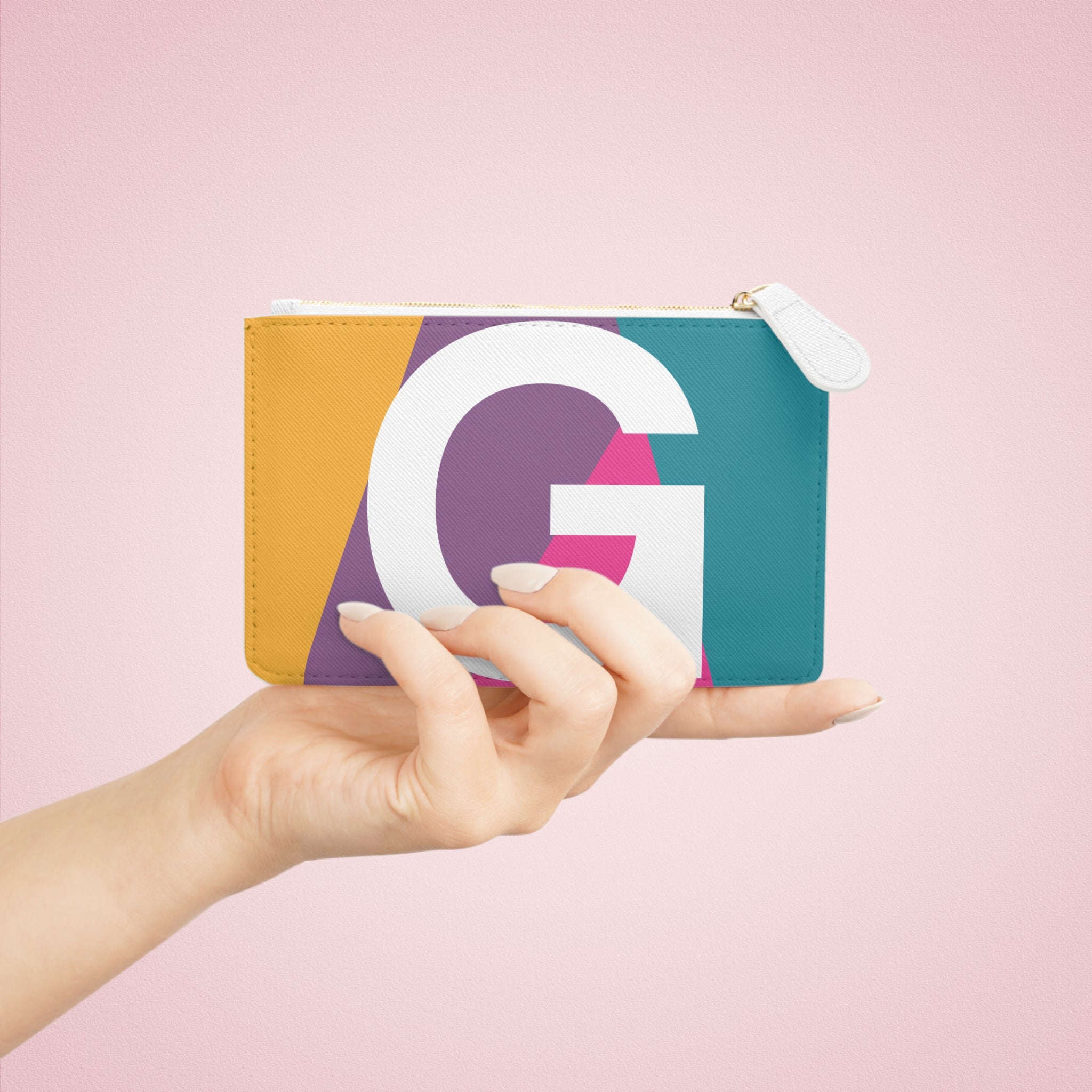 Initial G Mini Clutch — Colorblock Monogram Wristlet Wallet