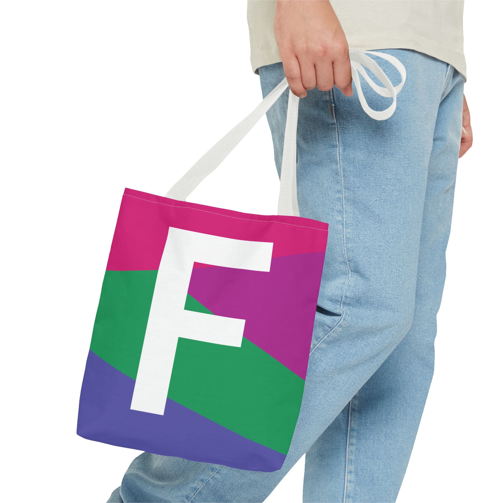 Monogram 'F' Colorblock Tote Bag — Personalized Initial F Shoulder Tote