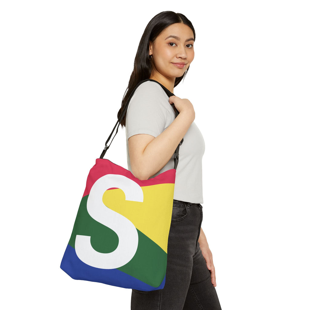Initial Letter 'S' Colorblock Adjustable Tote Bag — Monogram Alphabet Shoulder Bag