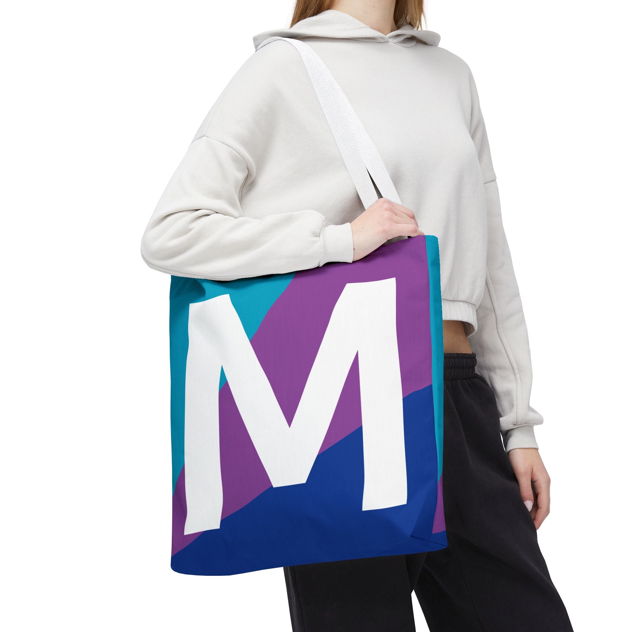 Monogram 'M' Colorblock Tote Bag — Personalized Initial M Shoulder Tote