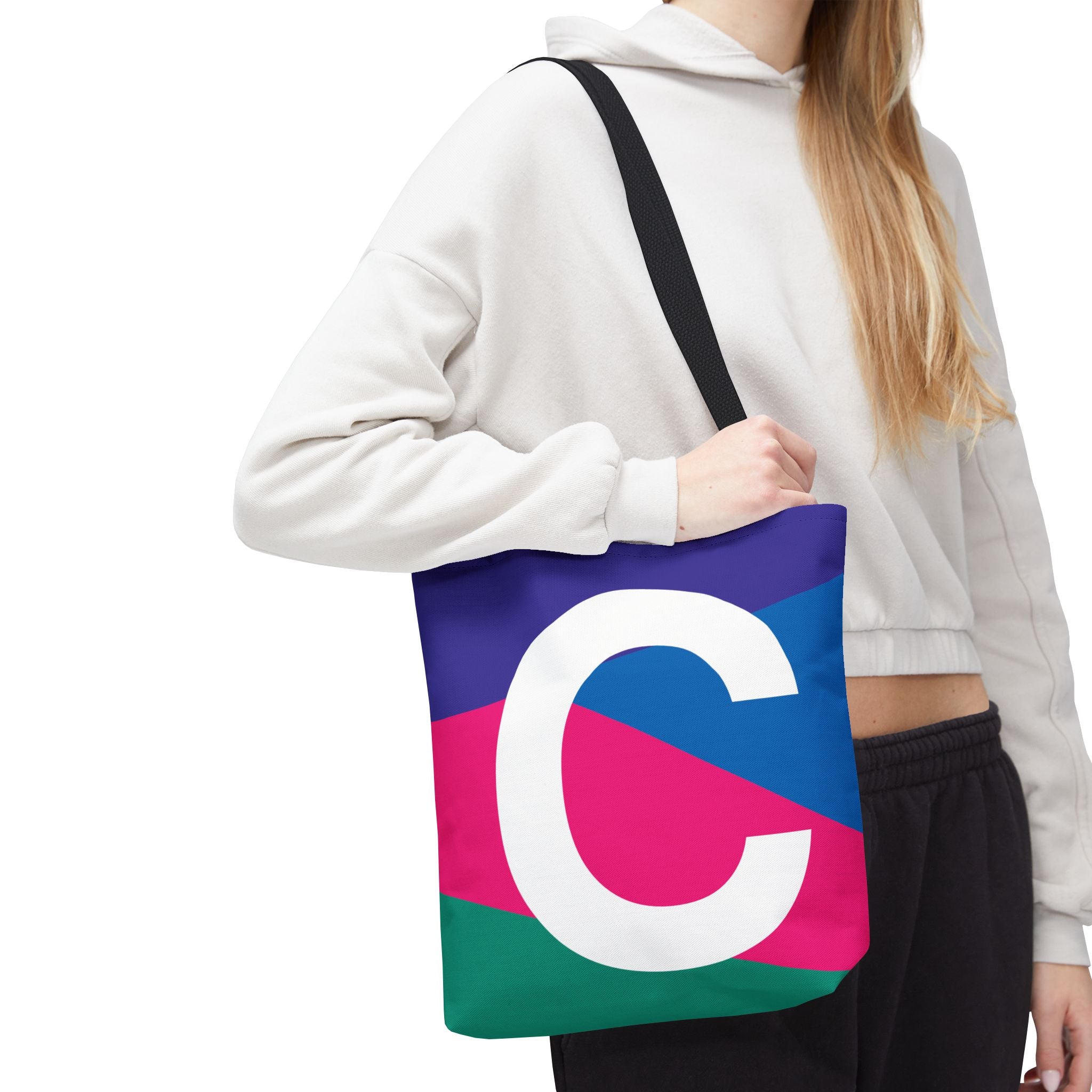 Monogram 'C' Colorblock Tote Bag — Personalized Initial C Shoulder Tote