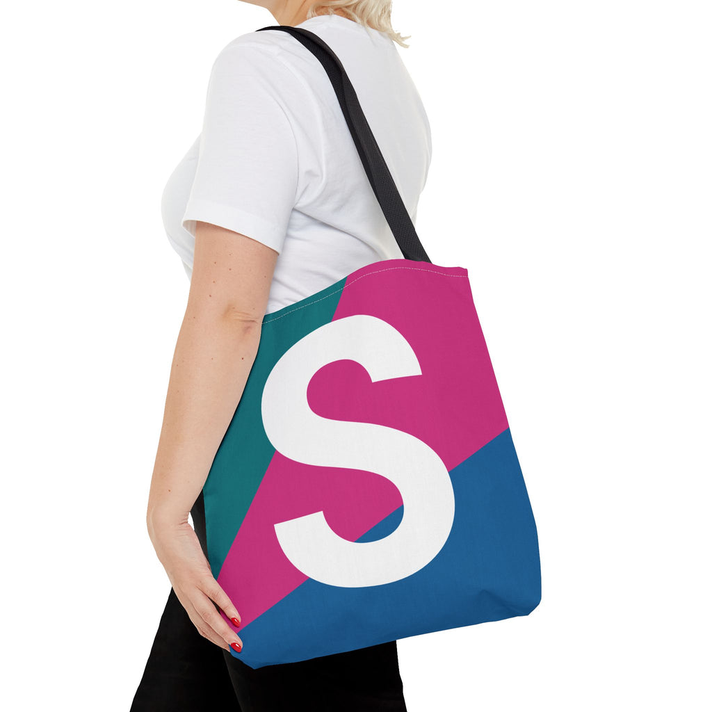 Monogram 'S' Colorblock Tote Bag — Personalized Initial S Shoulder Tote