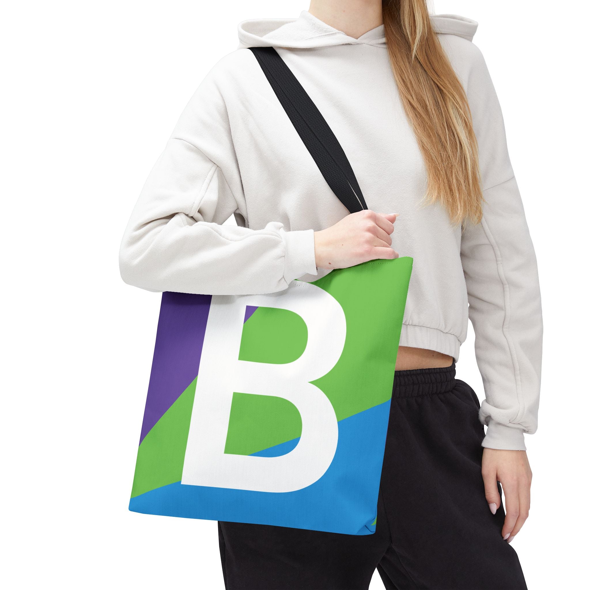 Monogram 'B' Colorblock Tote Bag — Personalized Initial B Shoulder Tote