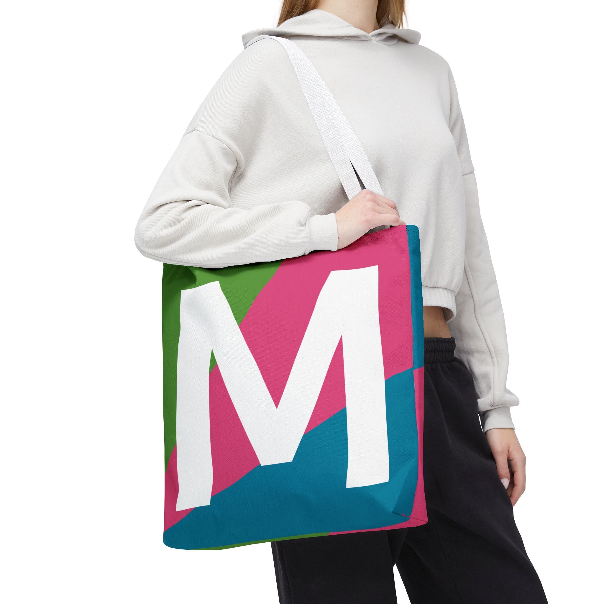 Monogram 'M' Colorblock Tote Bag — Personalized Initial M Shoulder Tote