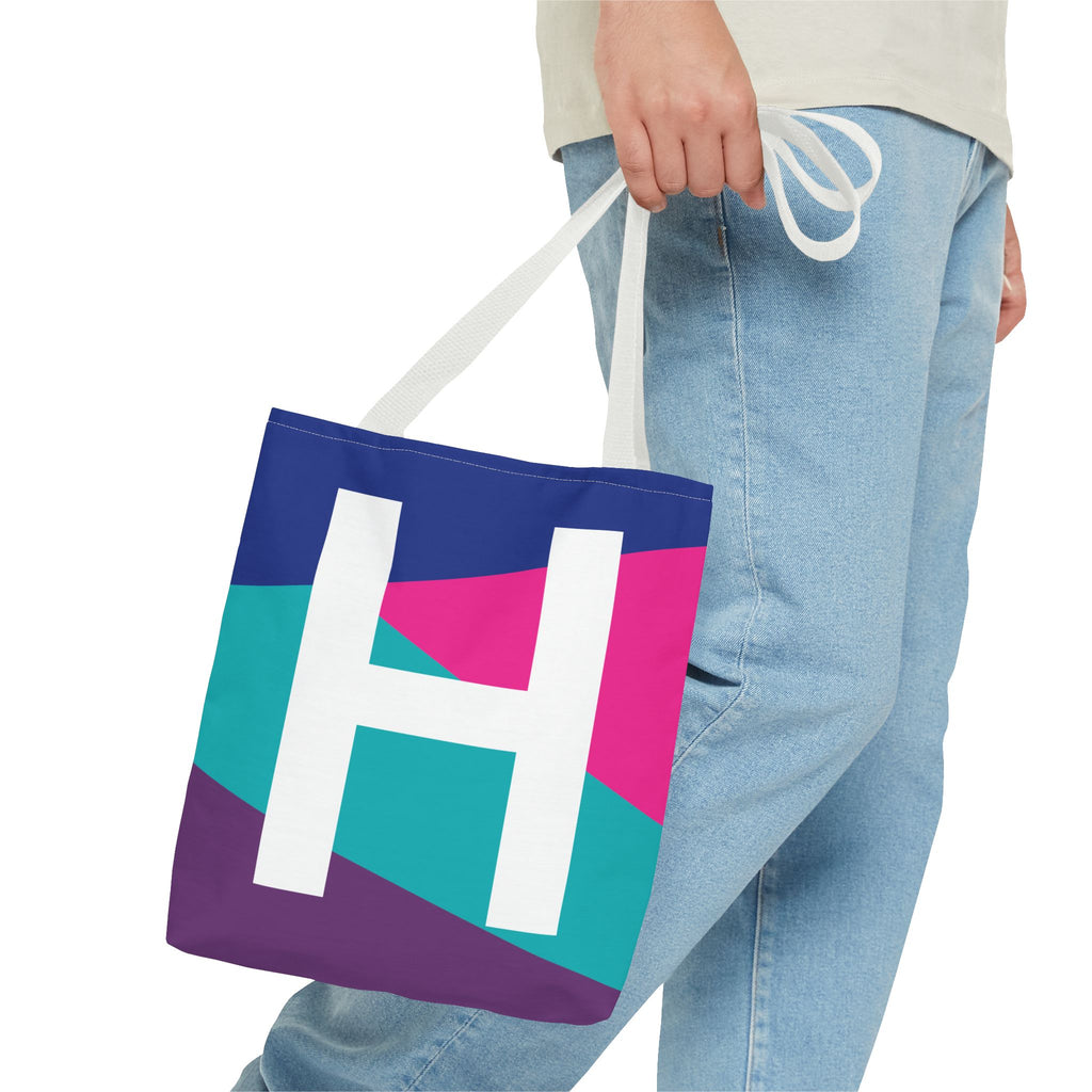 Monogram 'H' Colorblock Tote Bag — Personalized Initial H Shoulder Tote
