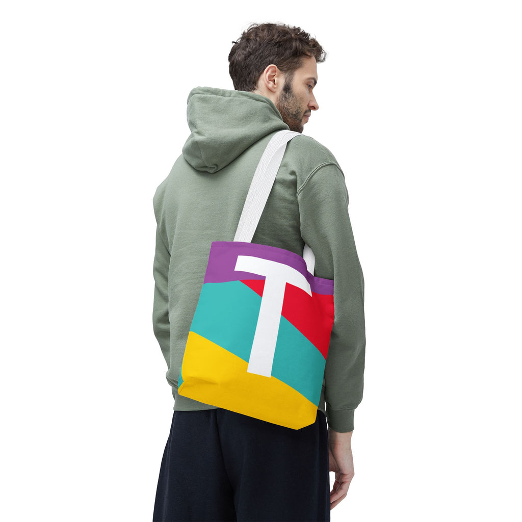 Monogram 'T' Colorblock Tote Bag — Personalized Initial T Shoulder Tote