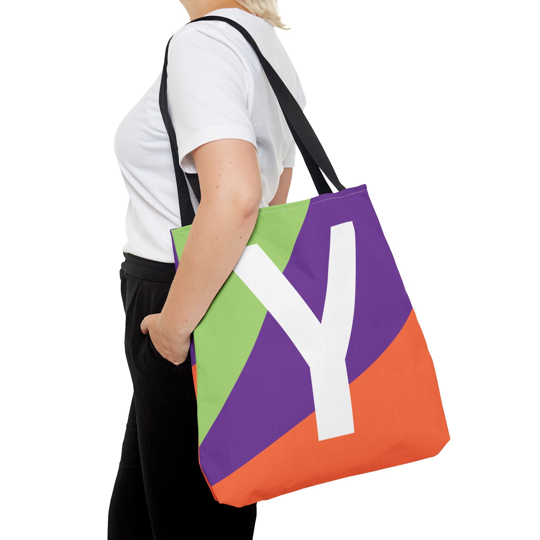Monogram 'Y' Colorblock Tote Bag — Personalized Initial Y Shoulder Tote