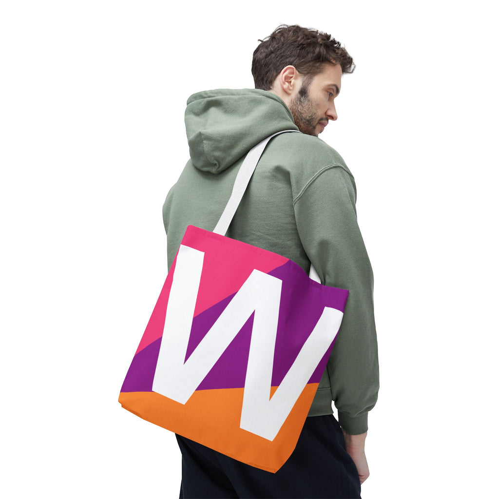 Monogram 'W' Colorblock Tote Bag — Personalized Initial W Shoulder Tote