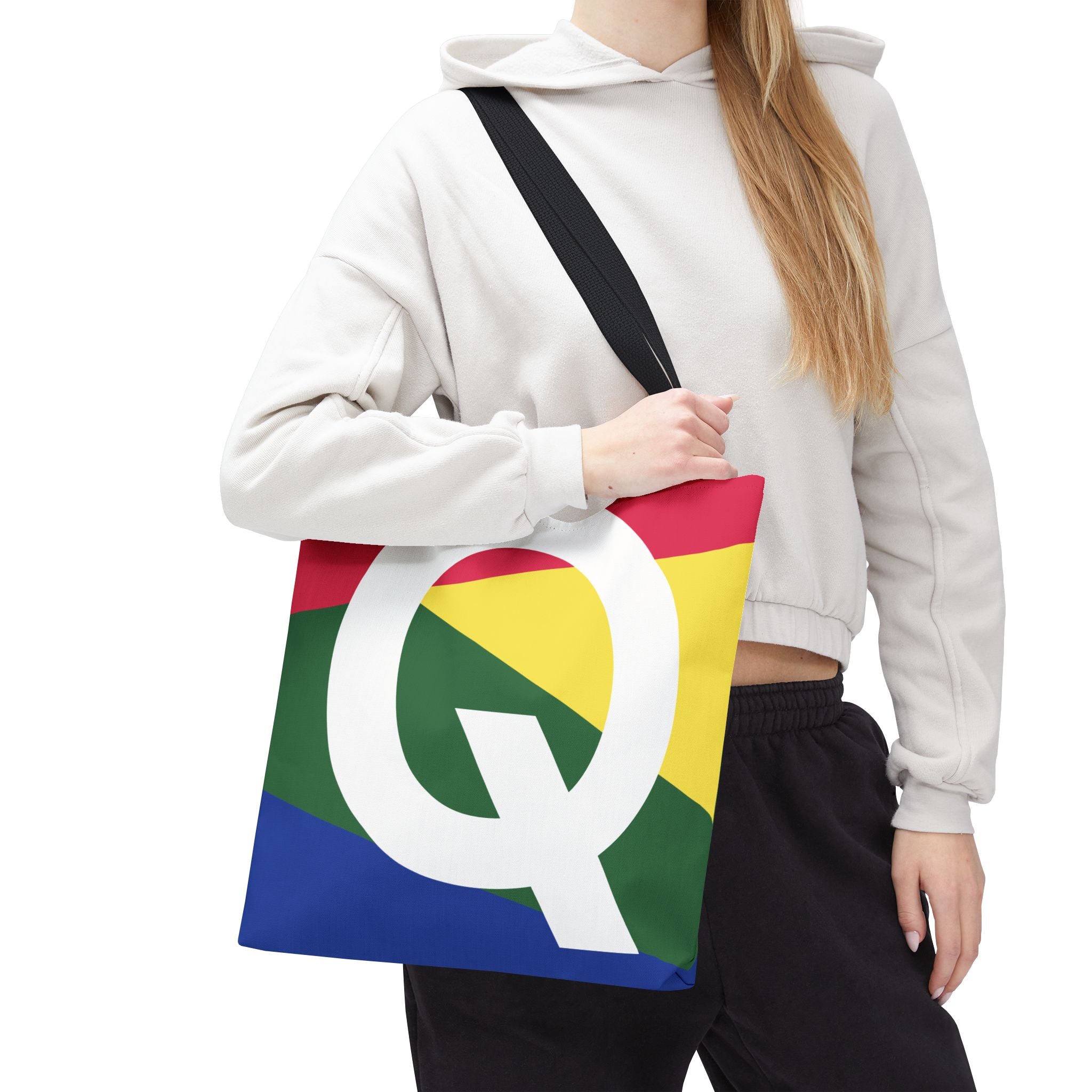Monogram 'Q' Colorblock Tote Bag — Personalized Initial Q Shoulder Tote