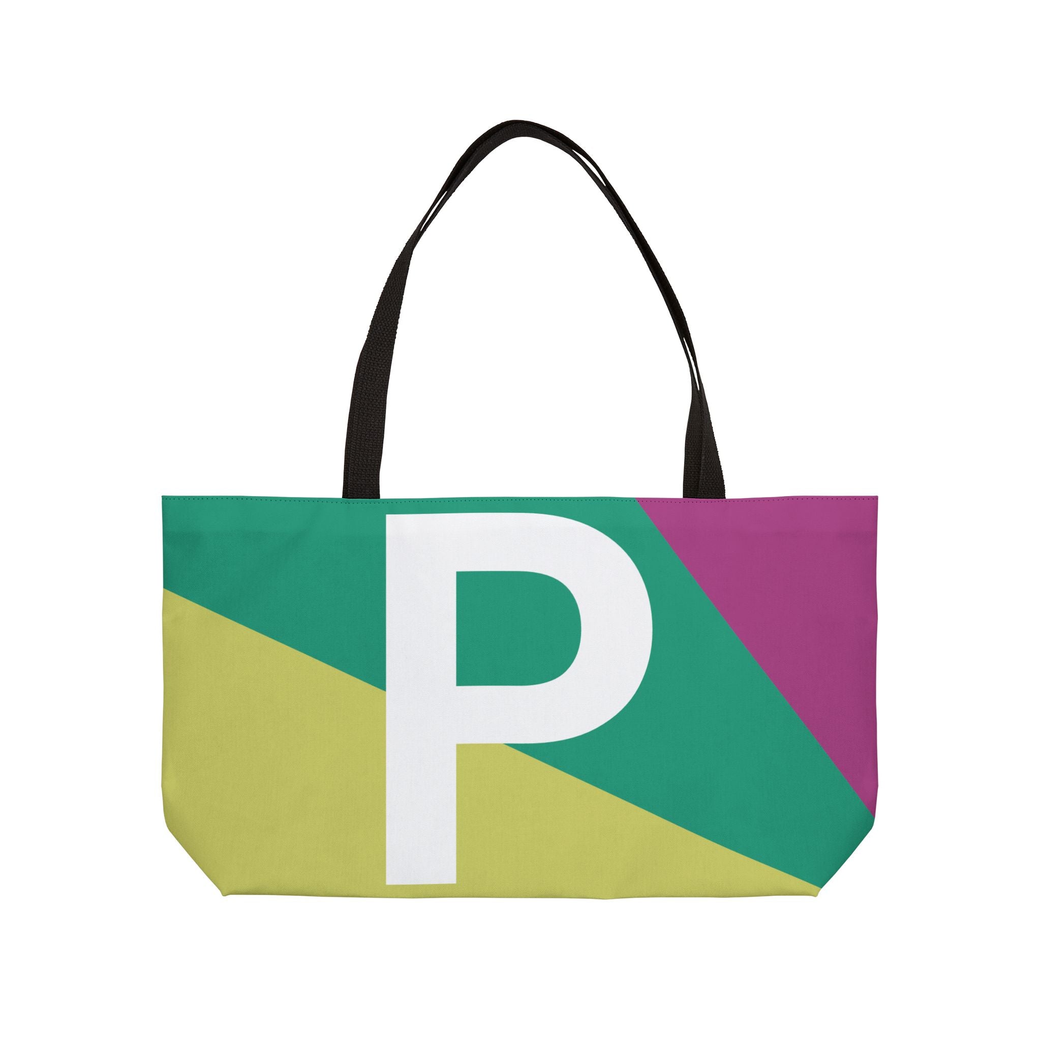 Personalized 'P' Colorblock Tote Bag — Monogram Weekender Tote