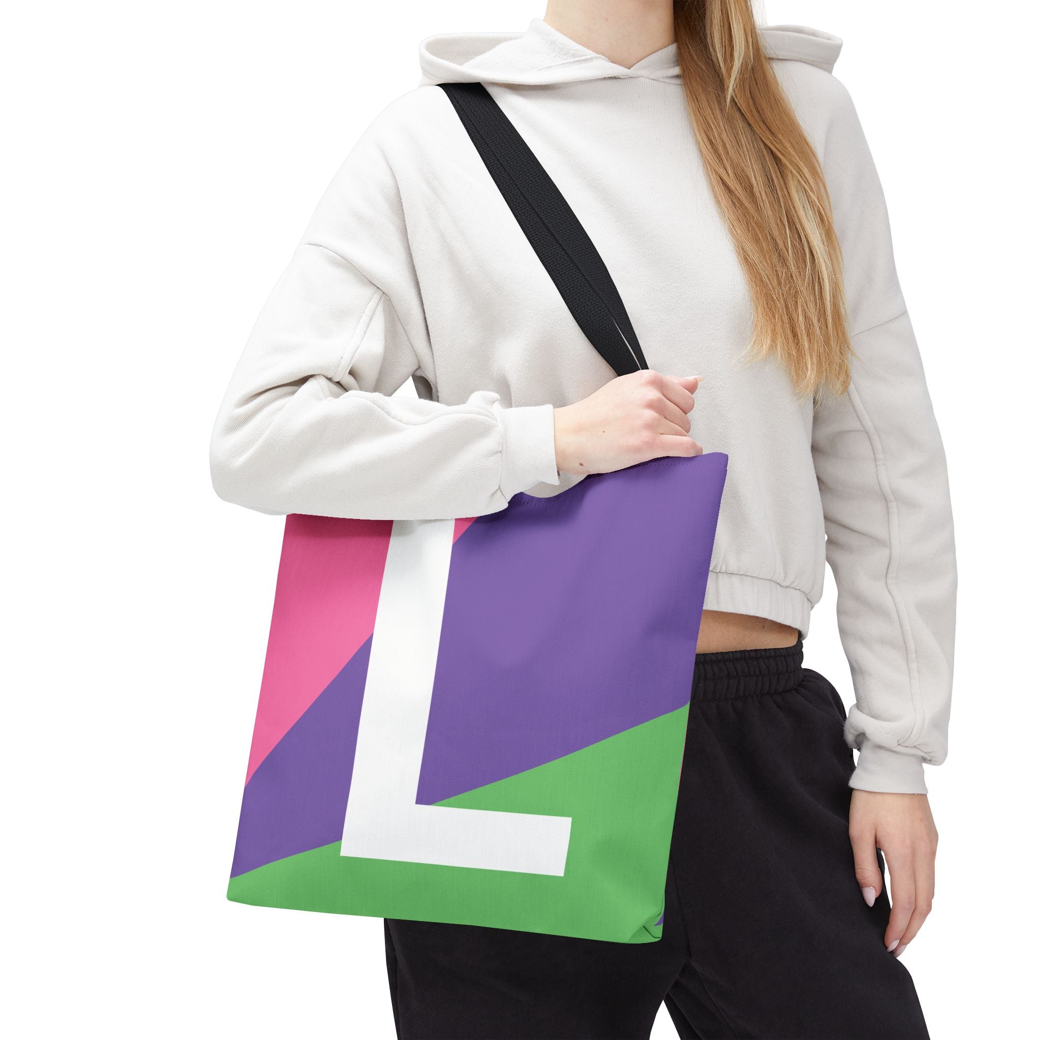 Monogram 'L' Colorblock Tote Bag — Personalized Initial L Shoulder Tote