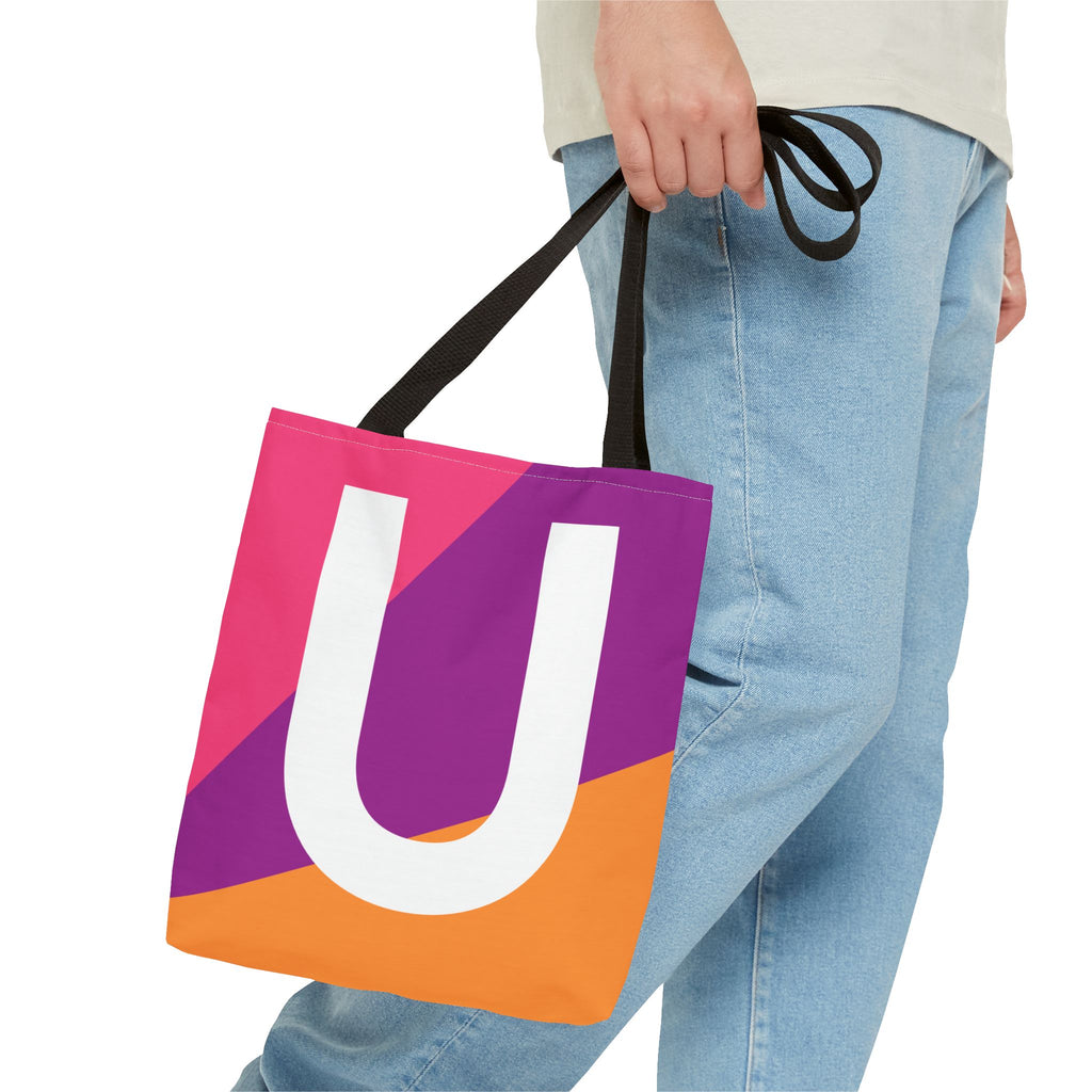 Monogram 'U' Colorblock Tote Bag — Personalized Initial U Shoulder Tote