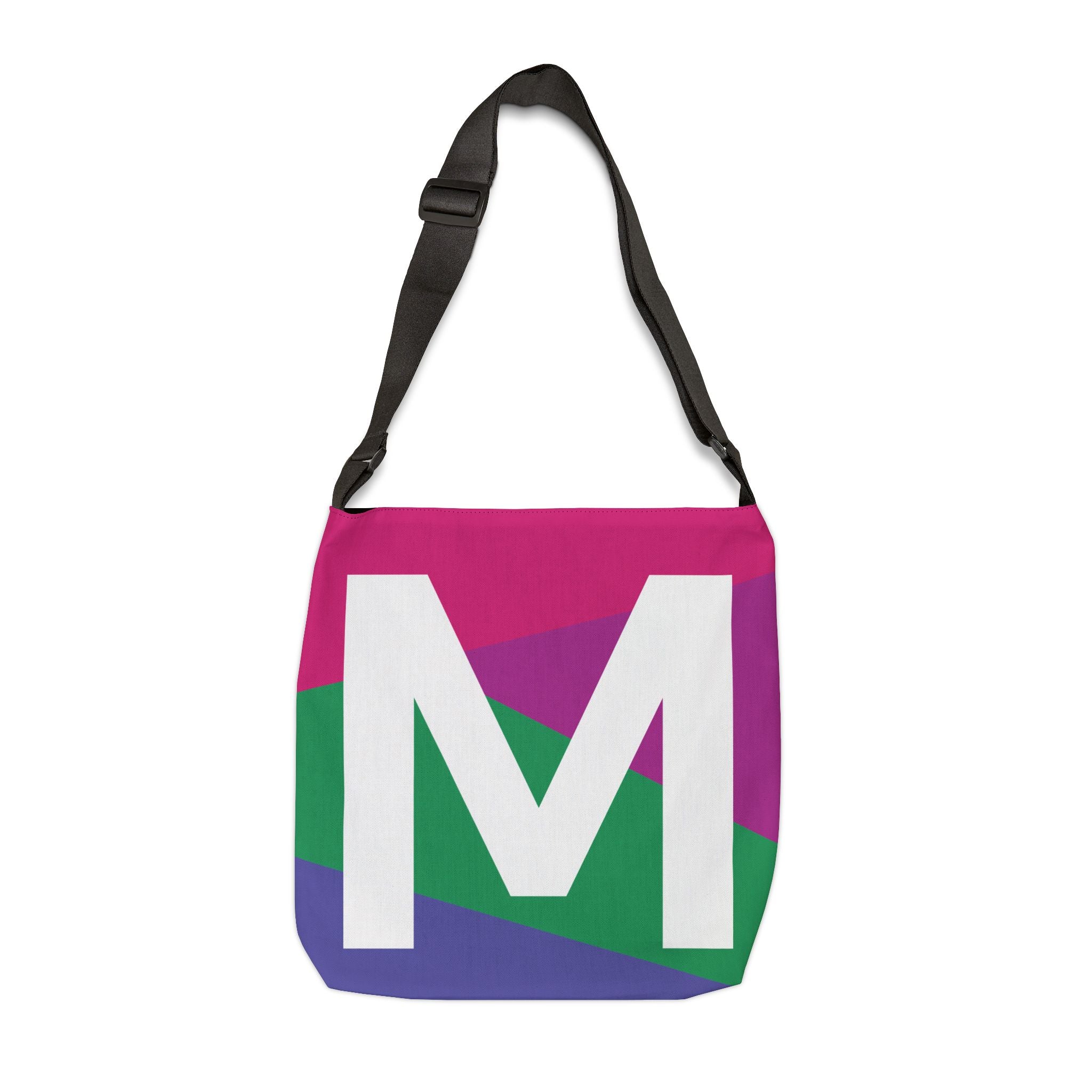Initial Letter 'M' Colorblock Adjustable Tote Bag — Monogram Alphabet Shoulder Bag