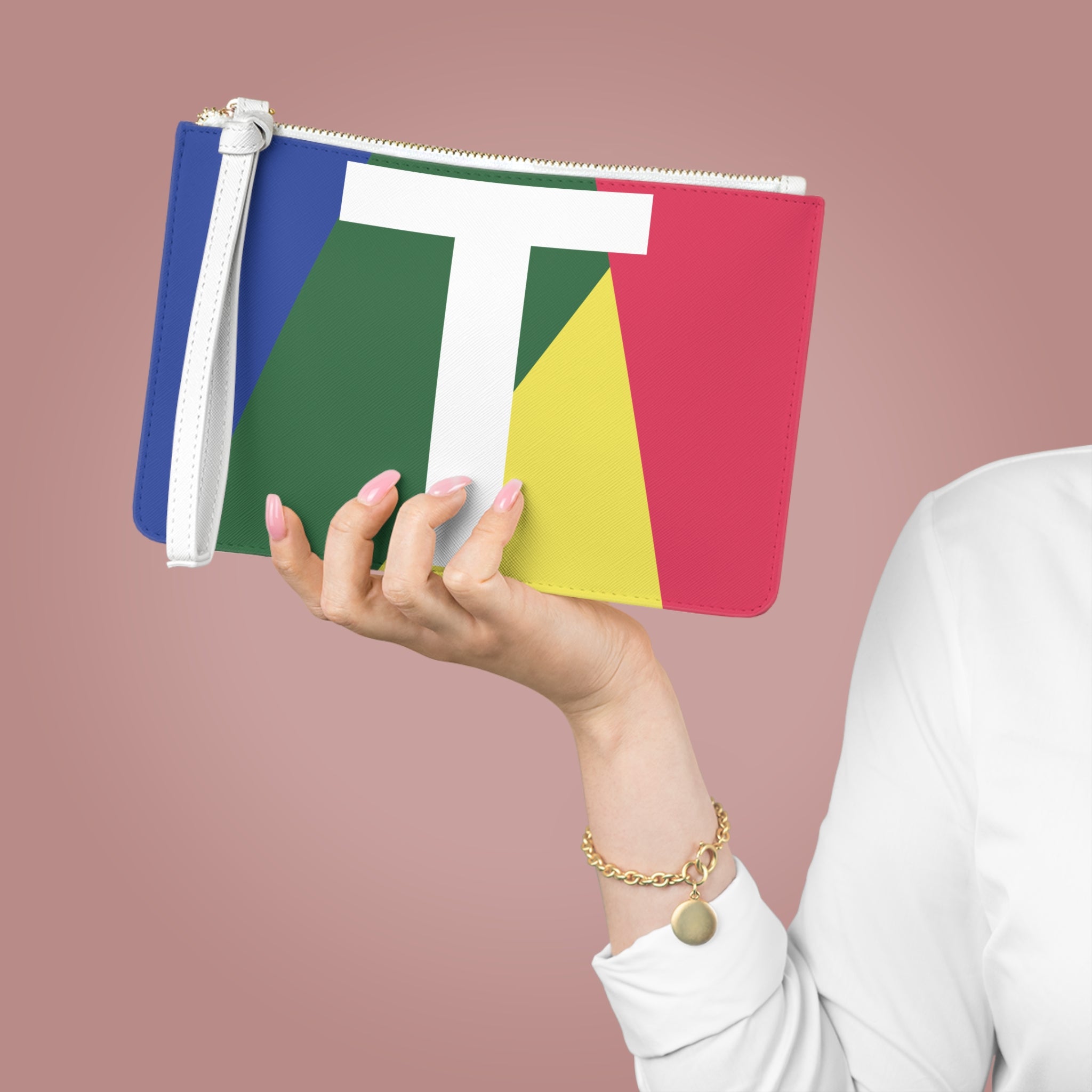 Monogram 'T' Colorblock Clutch Bag — Bold Geometric Wristlet for Everyday & Gifts