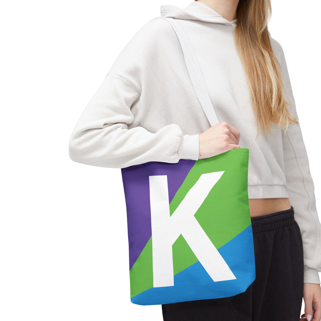 Monogram 'K' Colorblock Tote Bag — Personalized Initial K Shoulder Tote