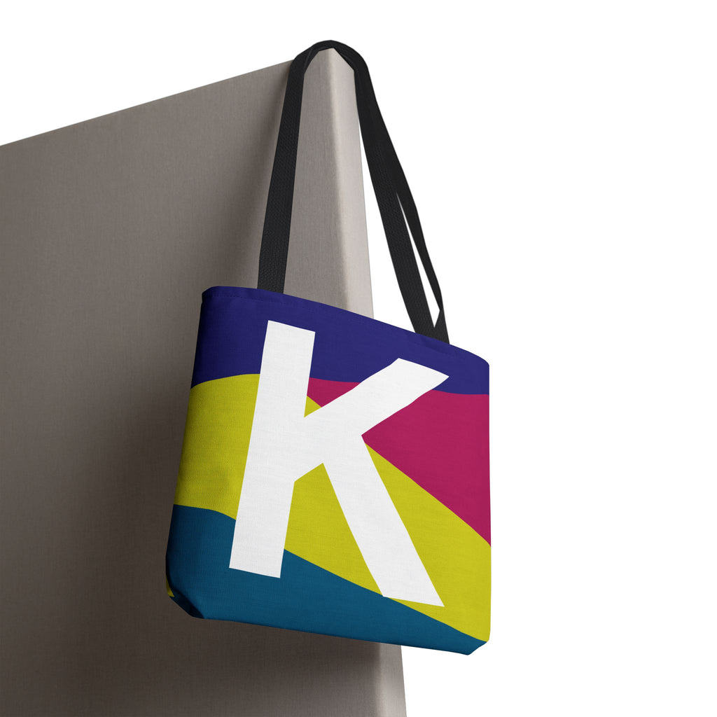 Monogram 'K' Colorblock Tote Bag — Personalized Initial K Shoulder Tote