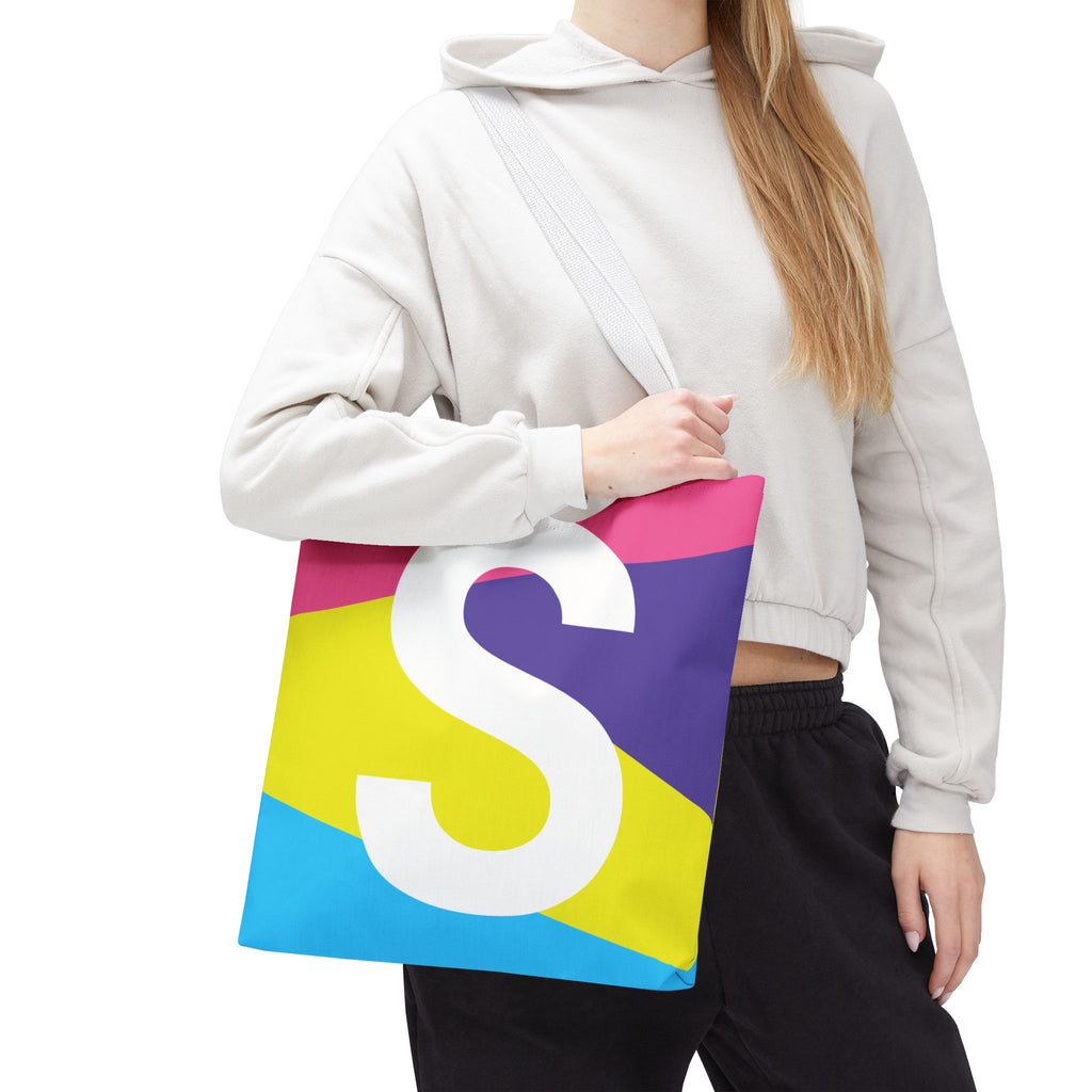 Monogram 'S' Colorblock Tote Bag — Personalized Initial S Shoulder Tote