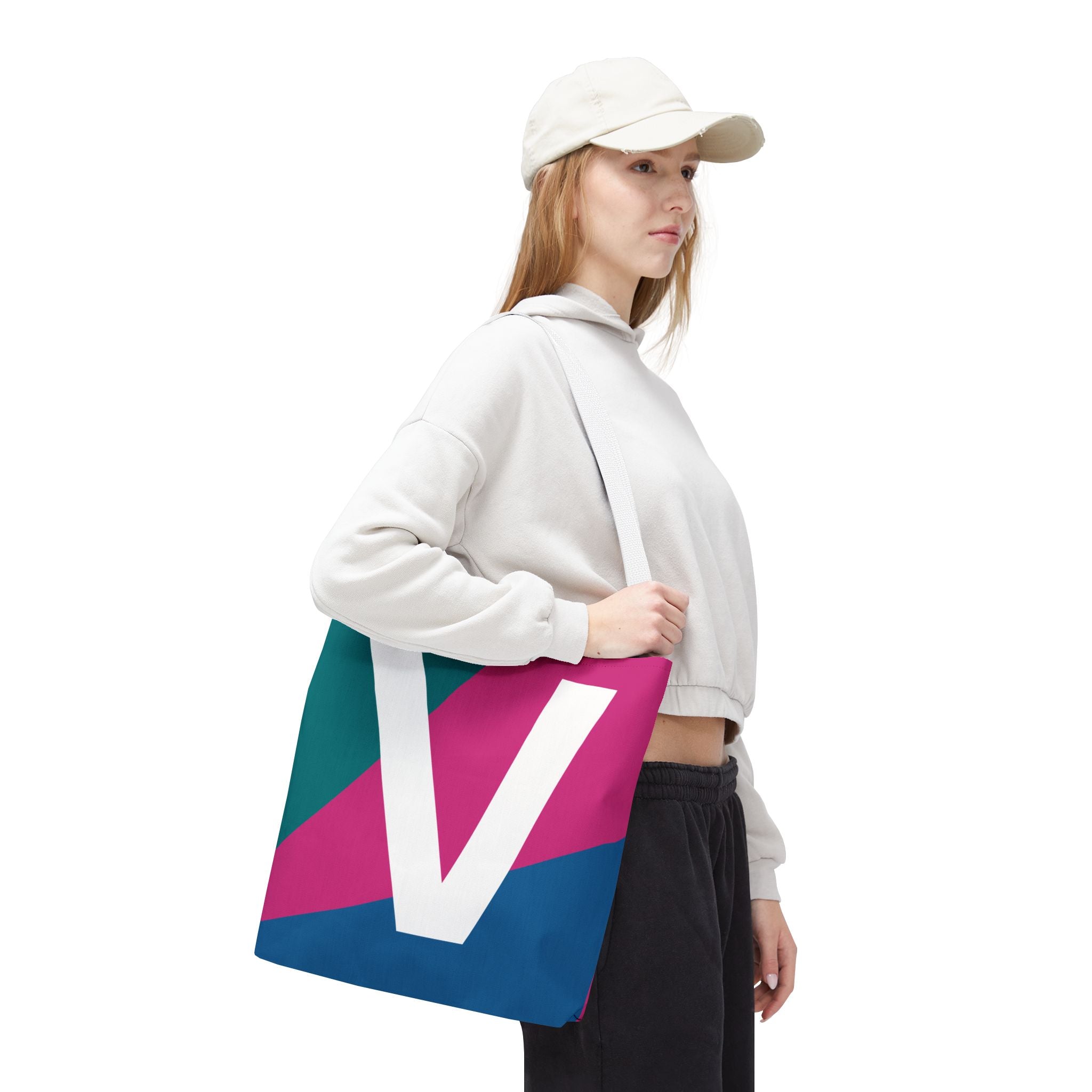 Monogram 'V' Colorblock Tote Bag — Personalized Initial V Shoulder Tote
