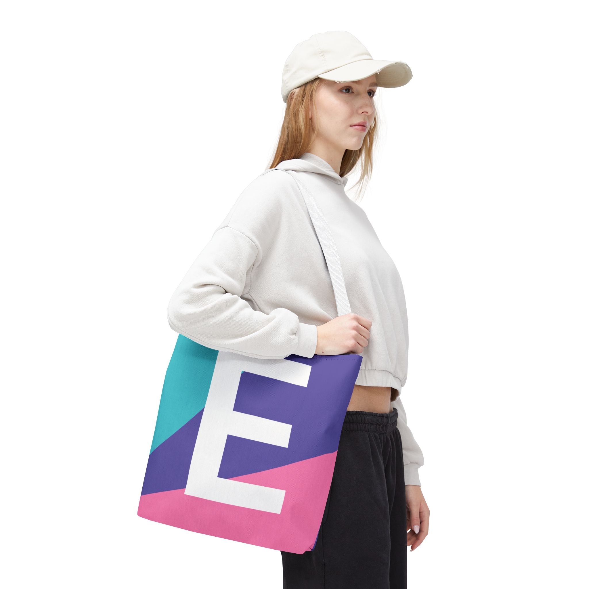 Monogram 'E' Colorblock Tote Bag — Personalized Initial E Shoulder Tote