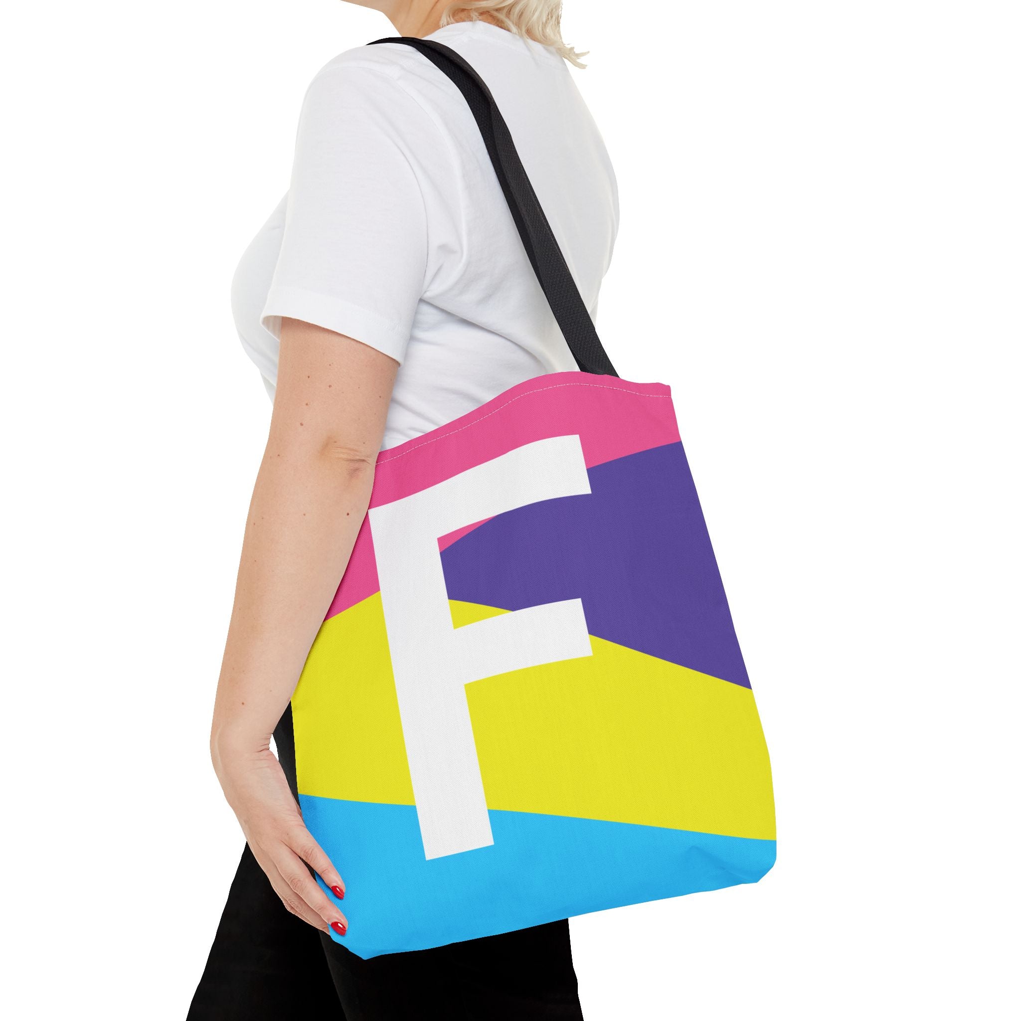 Monogram 'F' Colorblock Tote Bag — Personalized Initial F Shoulder Tote