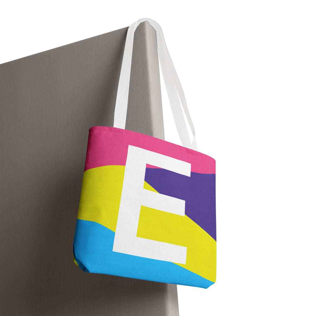 Monogram 'E' Colorblock Tote Bag — Personalized Initial E Shoulder Tote