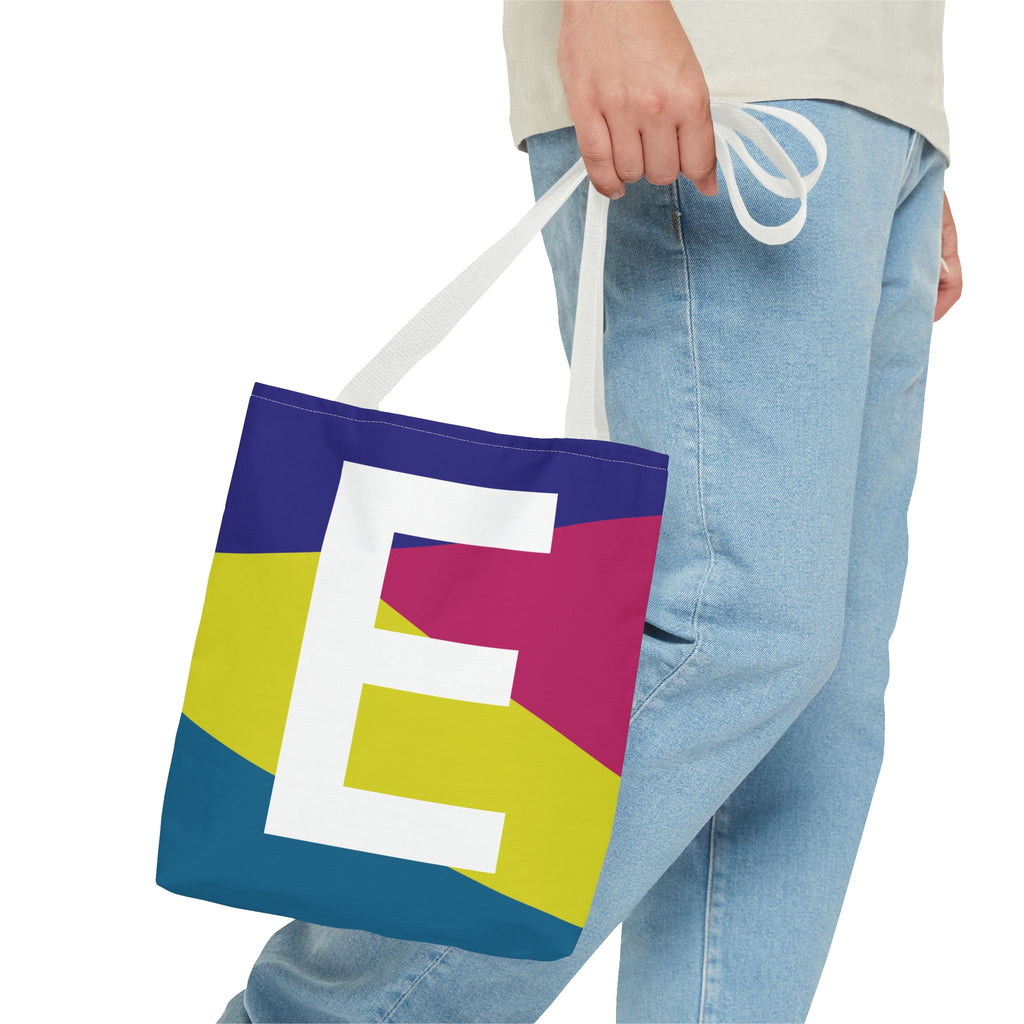 Monogram 'E' Colorblock Tote Bag — Personalized Initial E Shoulder Tote