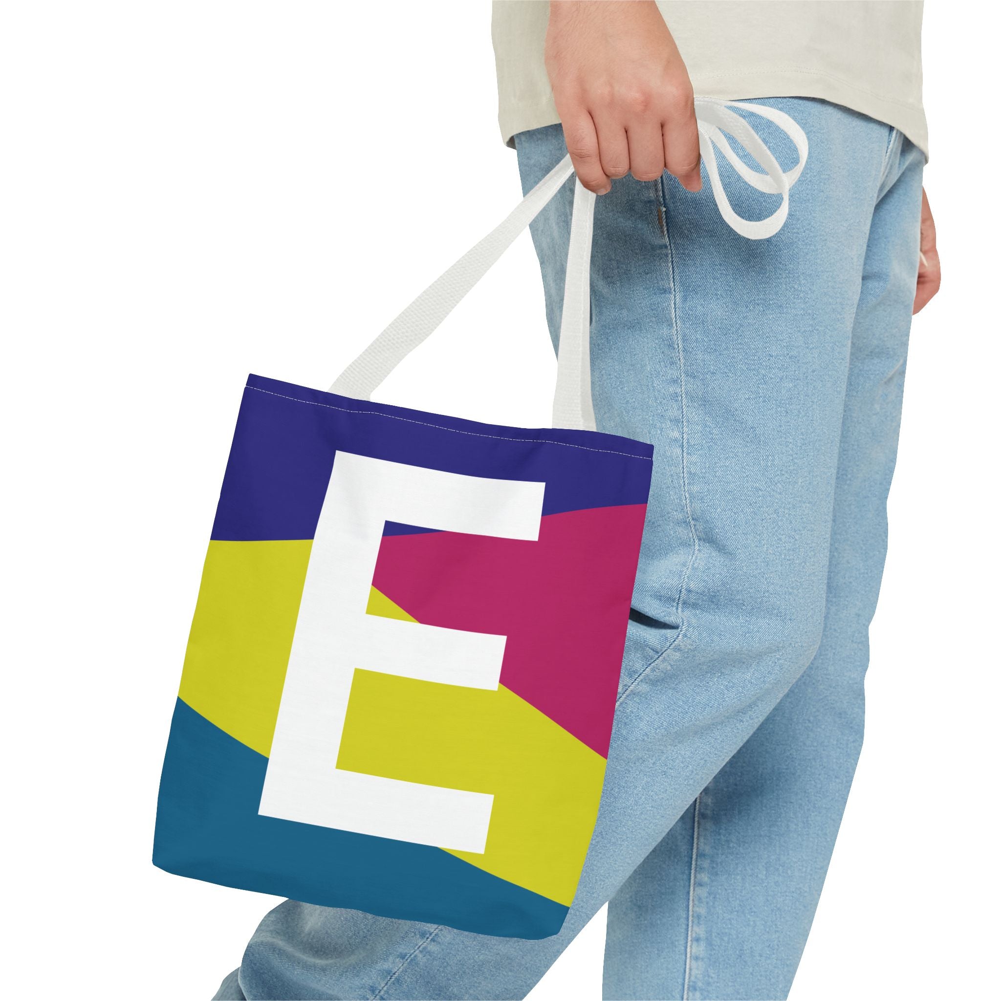 Monogram 'E' Colorblock Tote Bag — Personalized Initial E Shoulder Tote