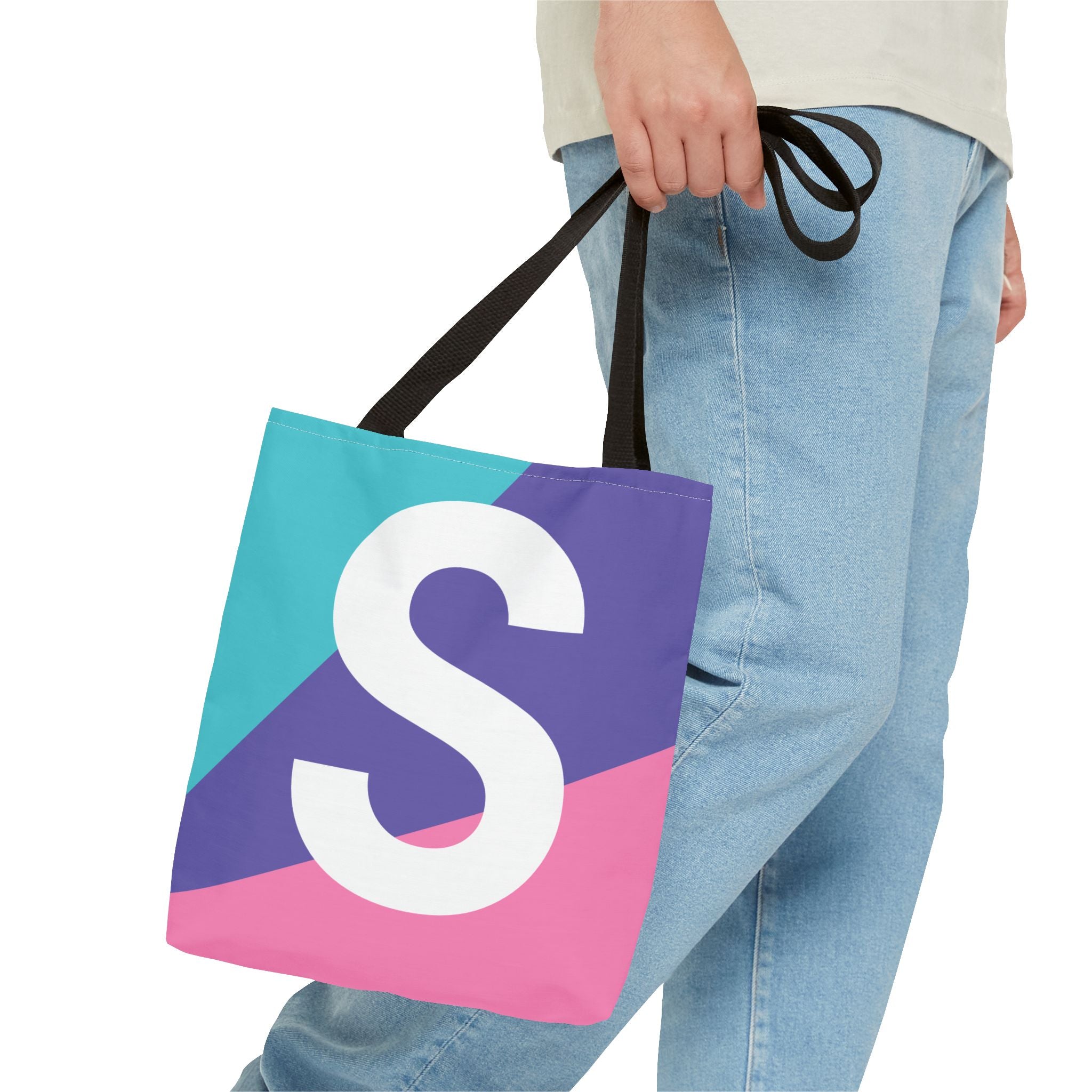 Monogram 'S' Colorblock Tote Bag — Personalized Initial S Shoulder Tote