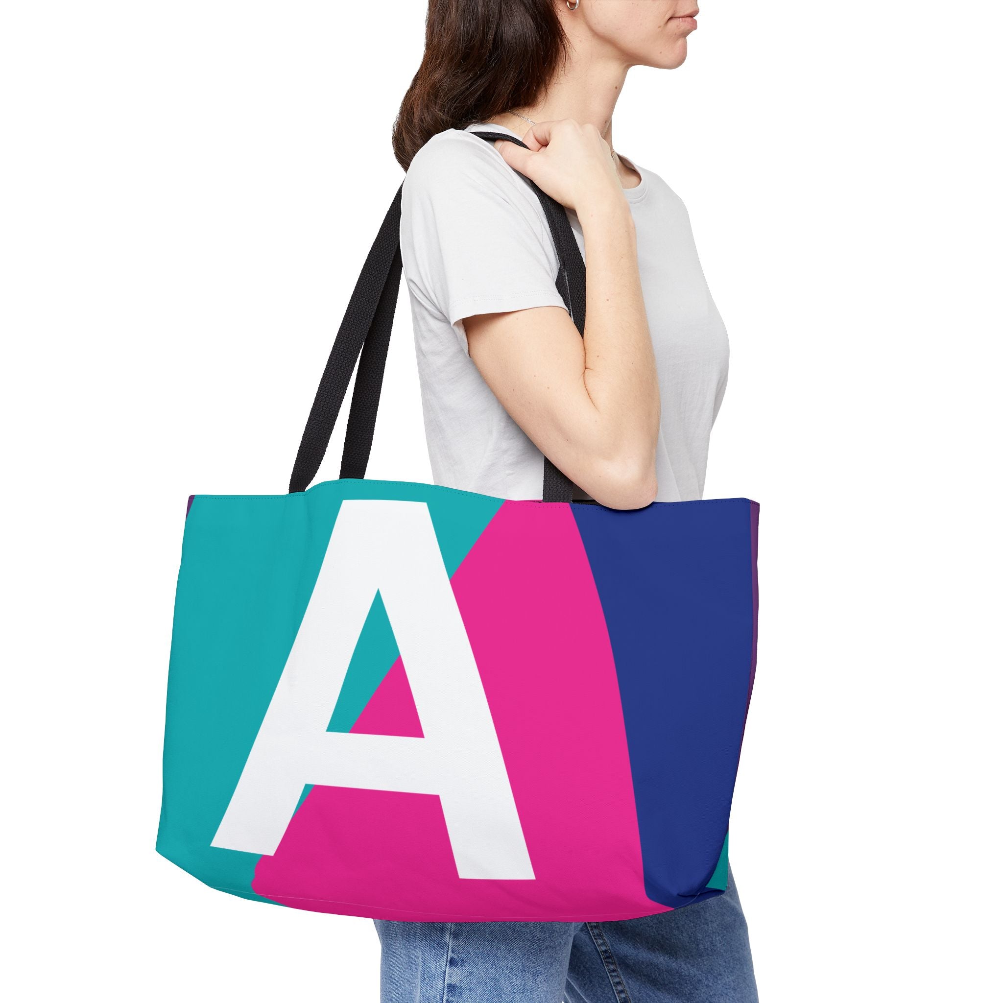 Personalized 'A' Colorblock Tote Bag — Monogram Weekender Tote