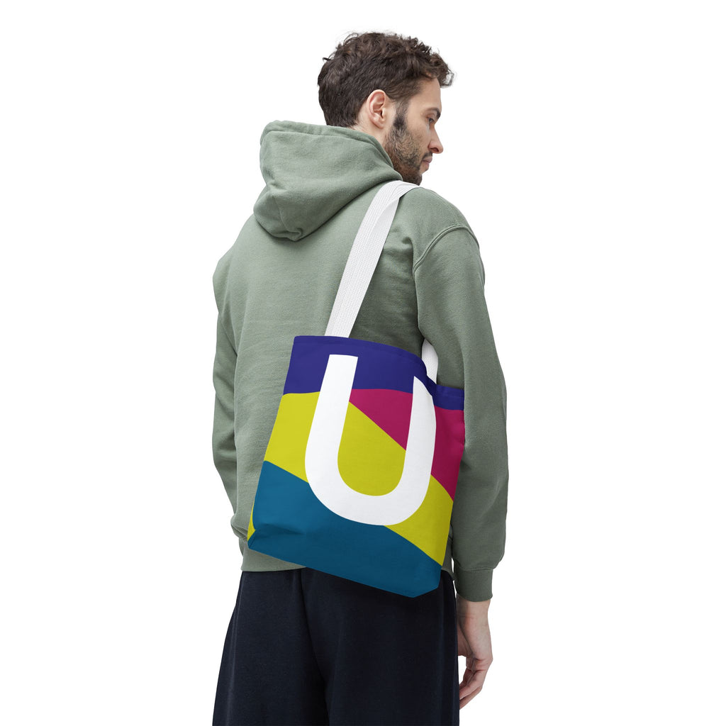 Monogram 'U' Colorblock Tote Bag — Personalized Initial U Shoulder Tote