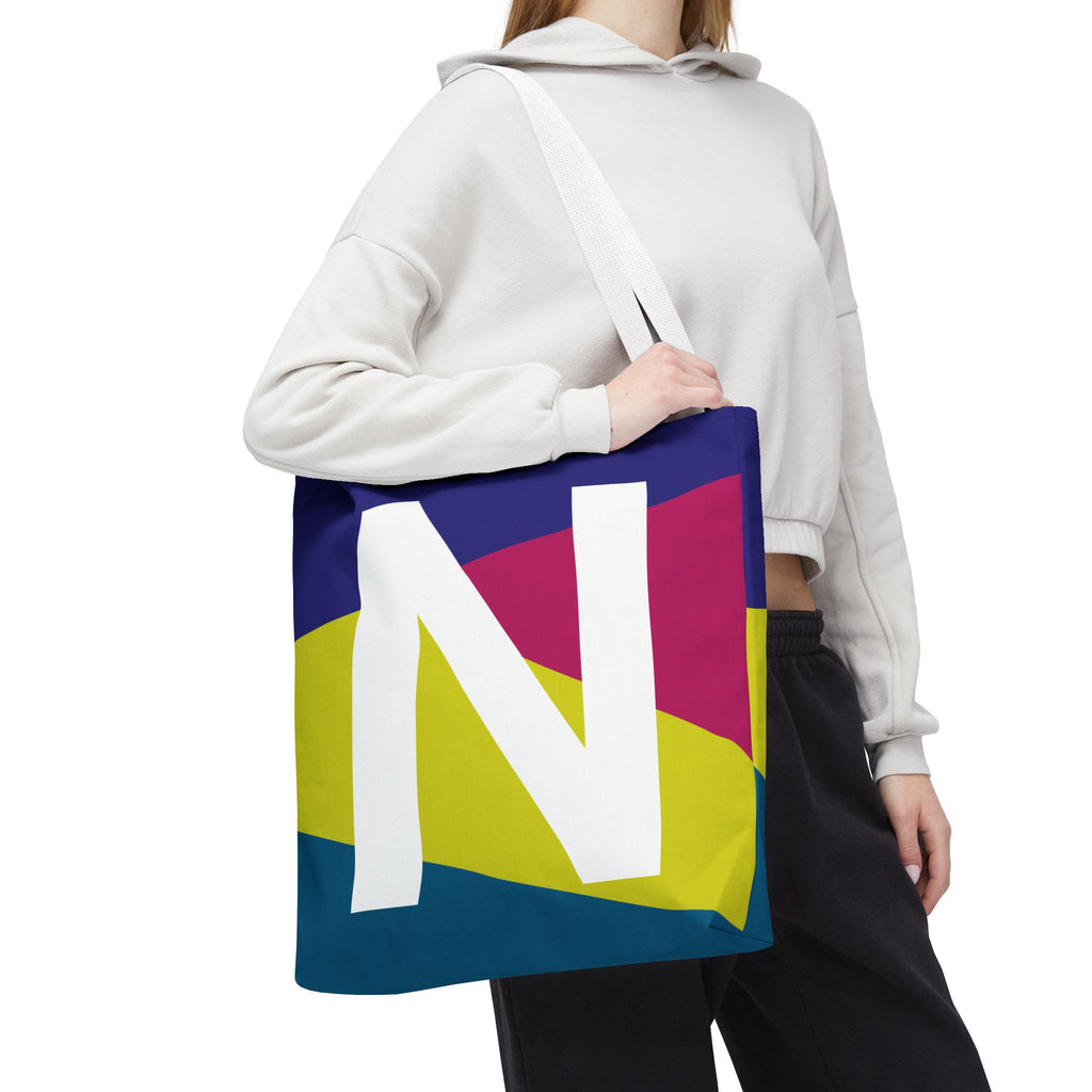 Monogram 'N' Colorblock Tote Bag — Personalized Initial N Shoulder Tote