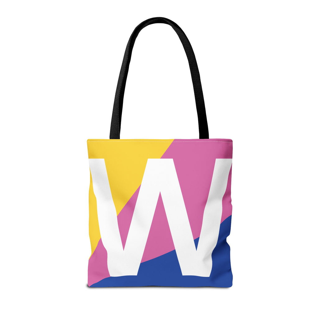 Monogram 'W' Colorblock Tote Bag — Personalized Initial W Shoulder Tote