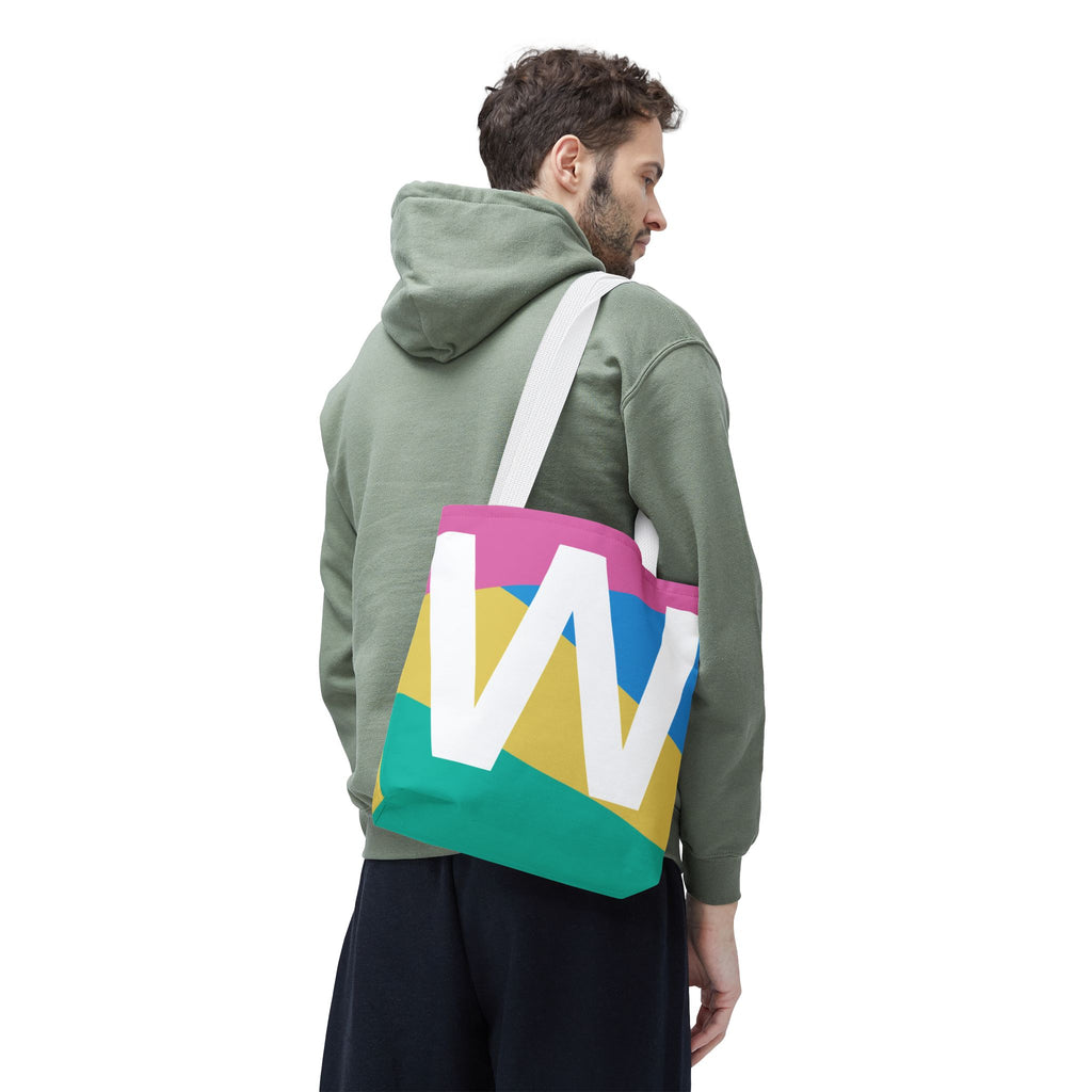 Monogram 'W' Colorblock Tote Bag — Personalized Initial W Shoulder Tote
