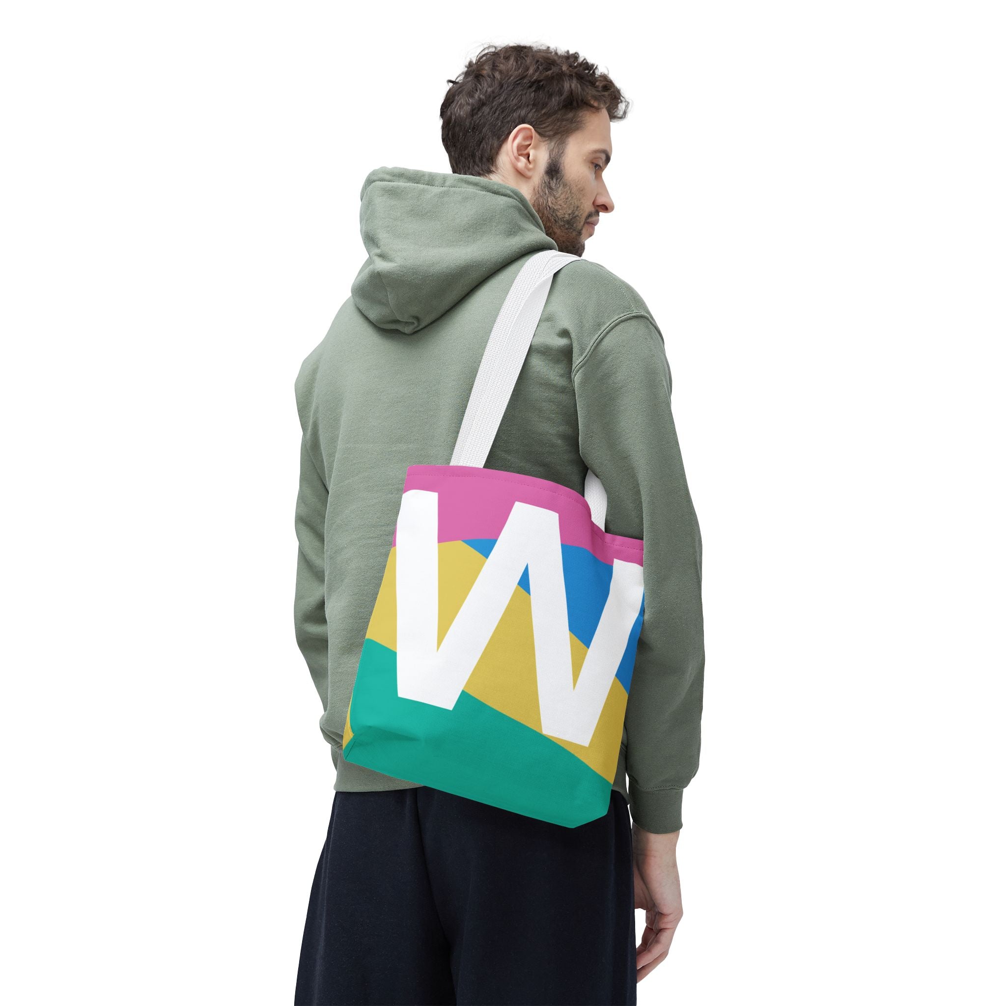 Monogram 'W' Colorblock Tote Bag — Personalized Initial W Shoulder Tote