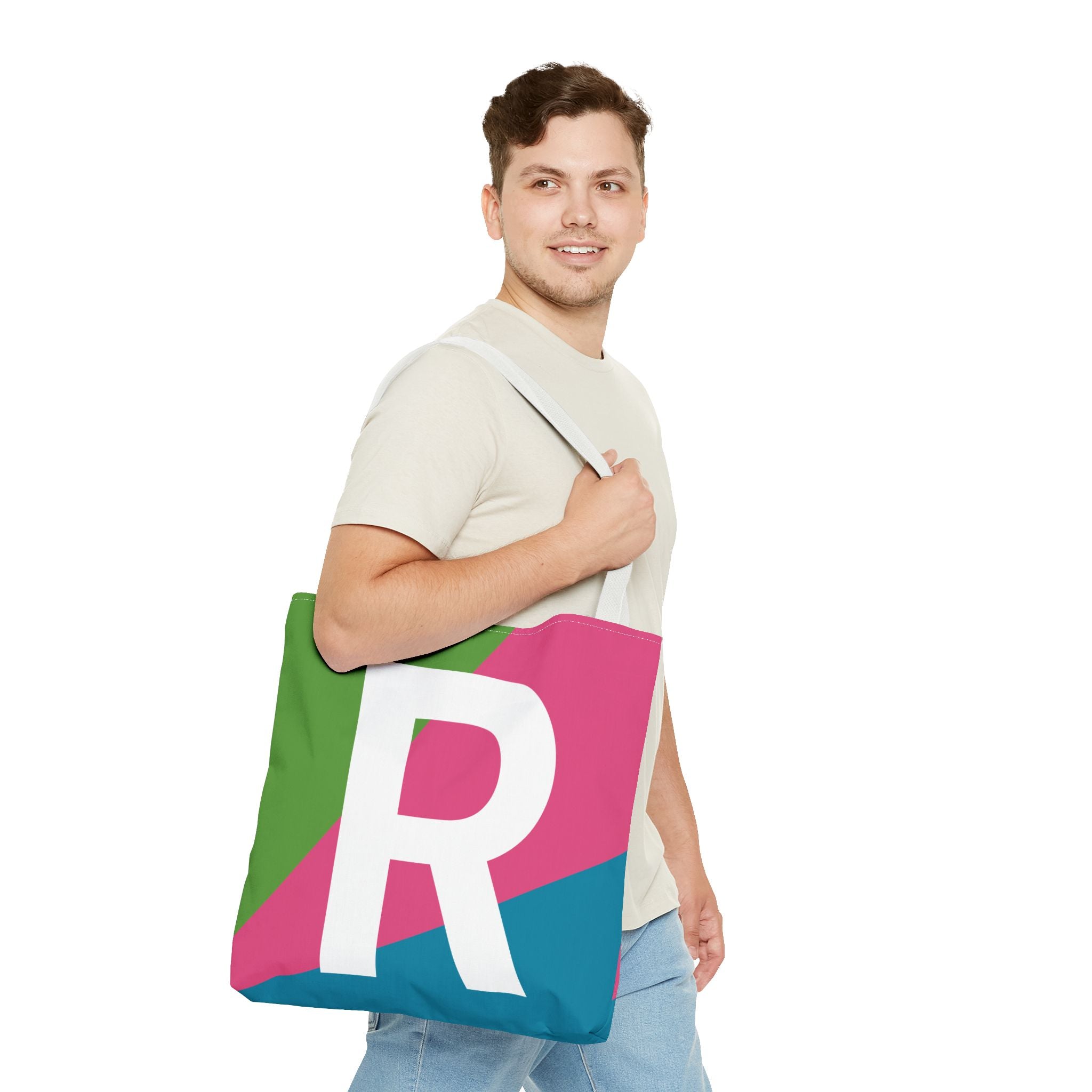 Monogram 'R' Colorblock Tote Bag — Personalized Initial R Shoulder Tote