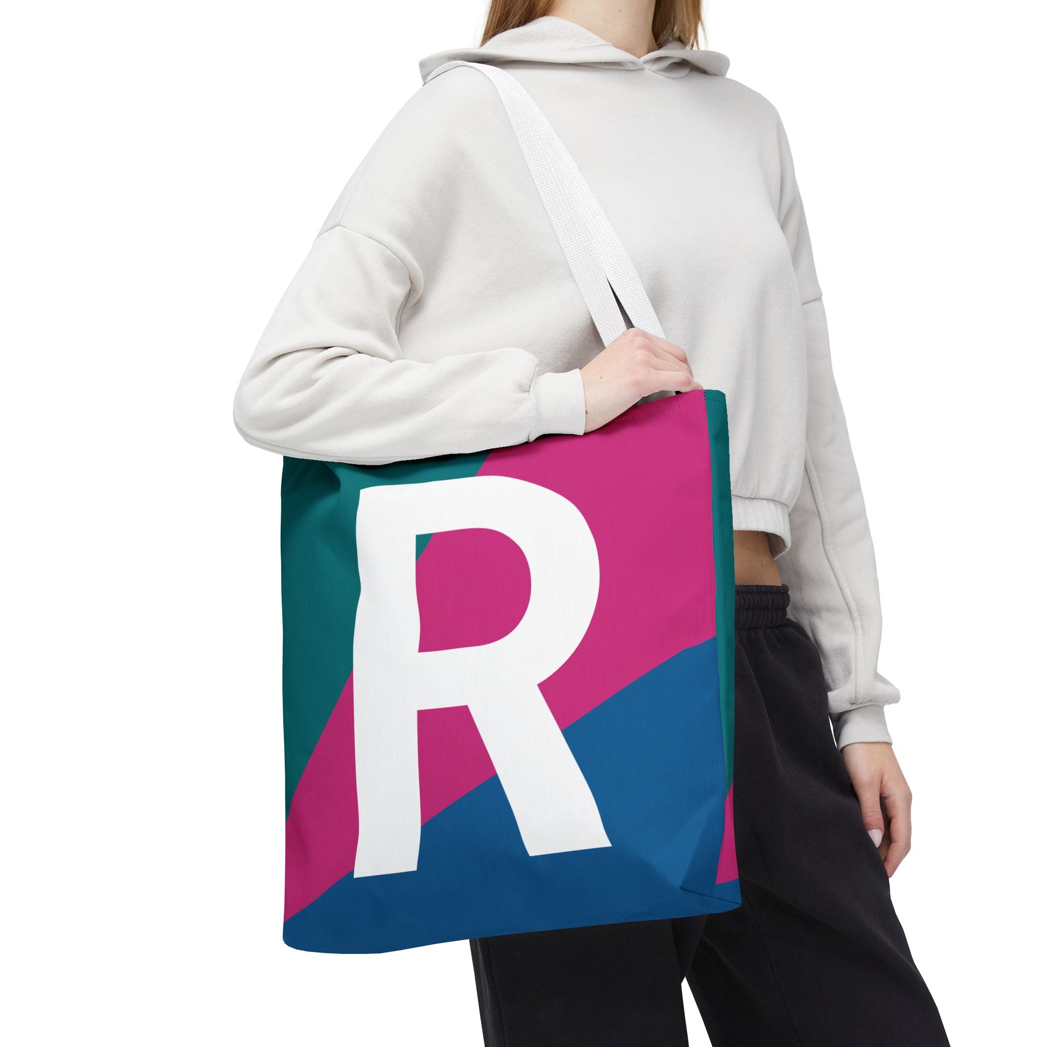 Monogram 'R' Colorblock Tote Bag — Personalized Initial R Shoulder Tote