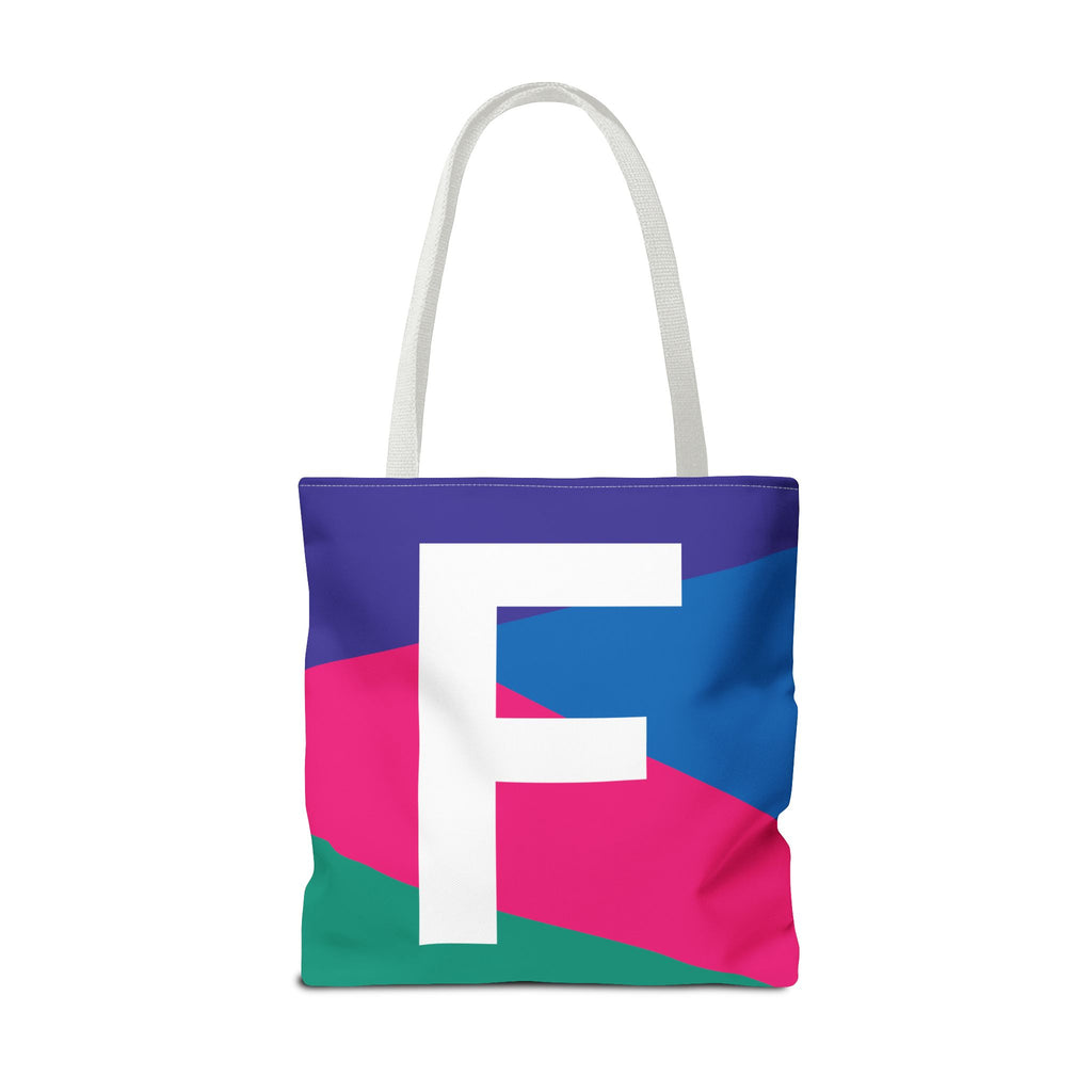 Monogram 'F' Colorblock Tote Bag — Personalized Initial F Shoulder Tote