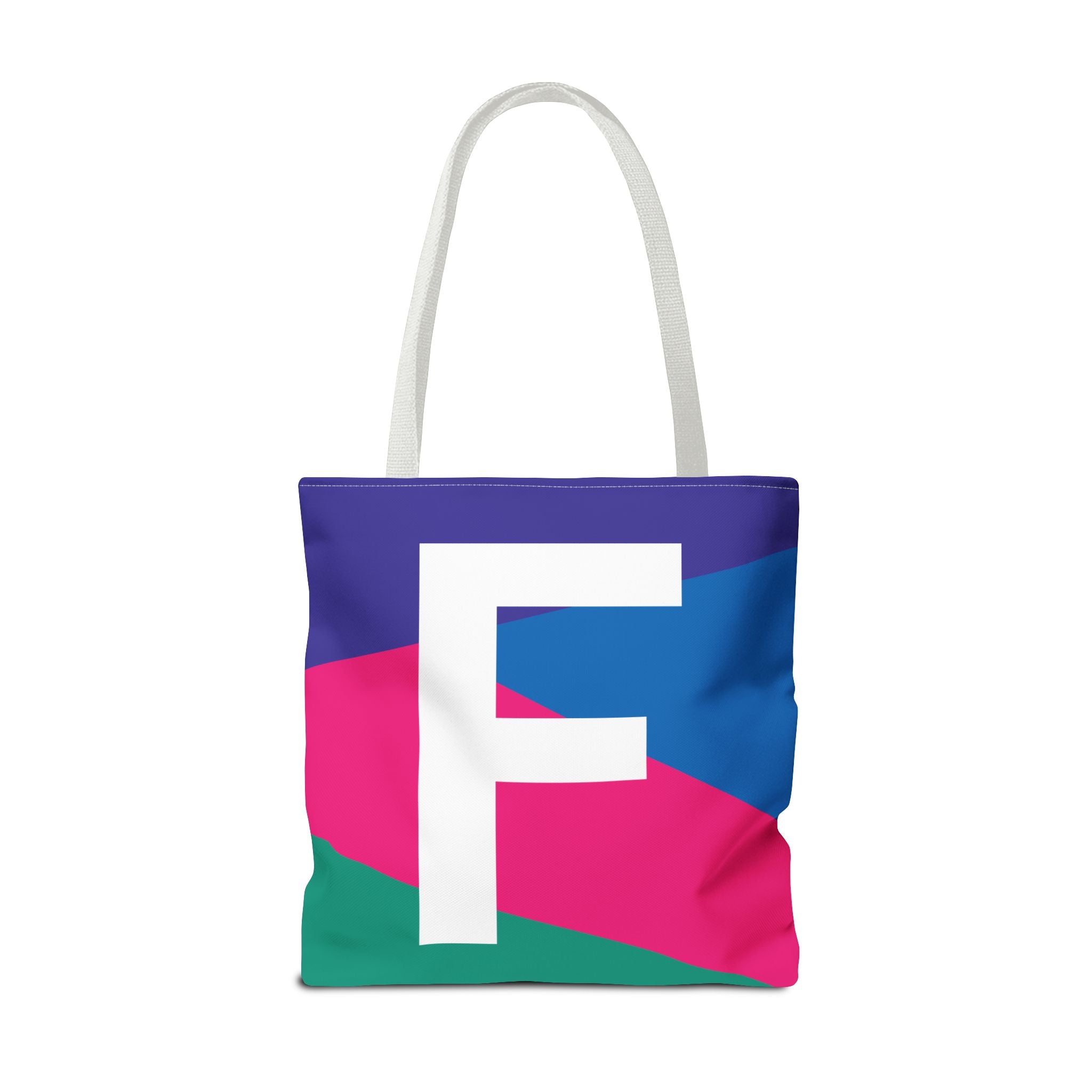 Monogram 'F' Colorblock Tote Bag — Personalized Initial F Shoulder Tote