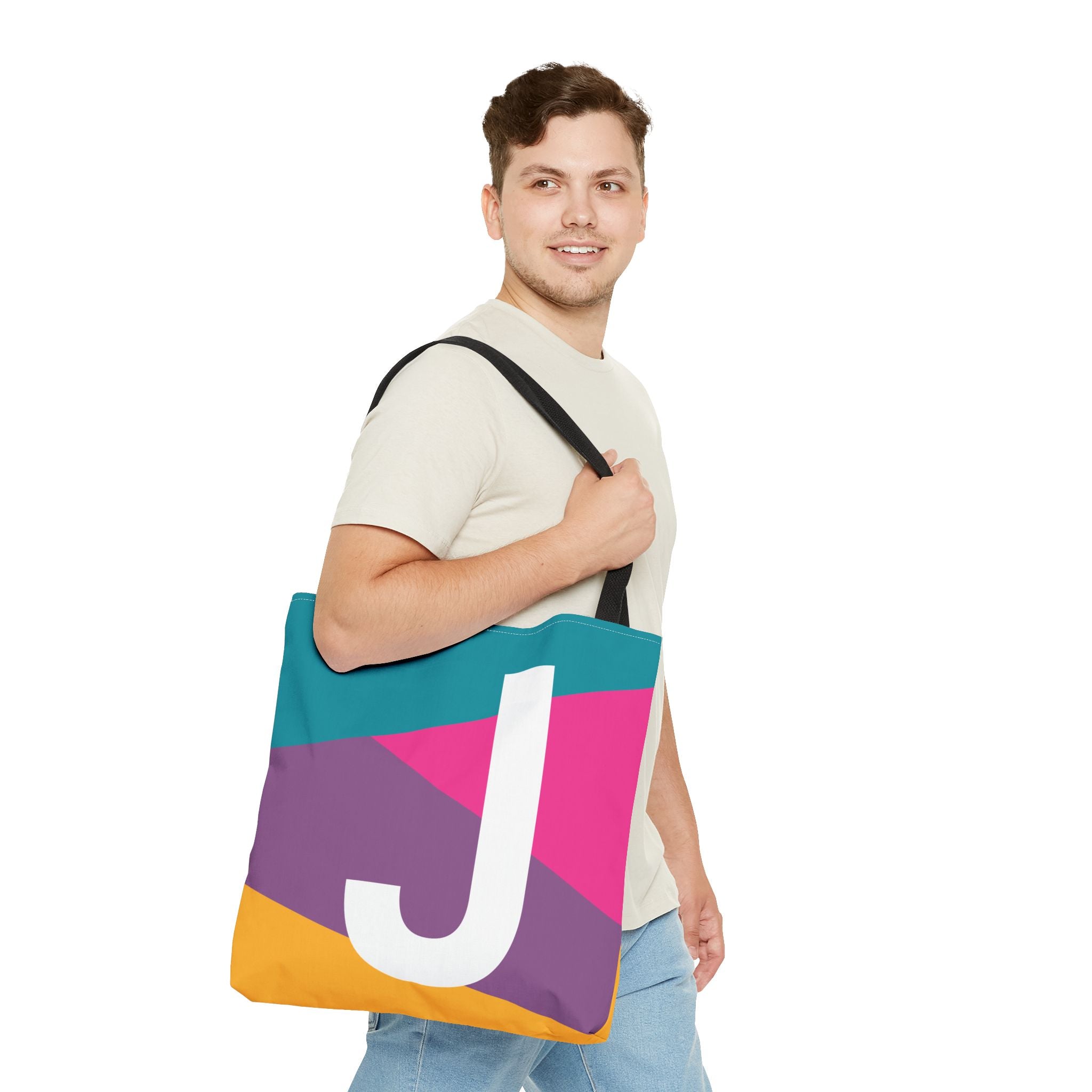 Monogram 'J' Colorblock Tote Bag — Personalized Initial J Shoulder Tote